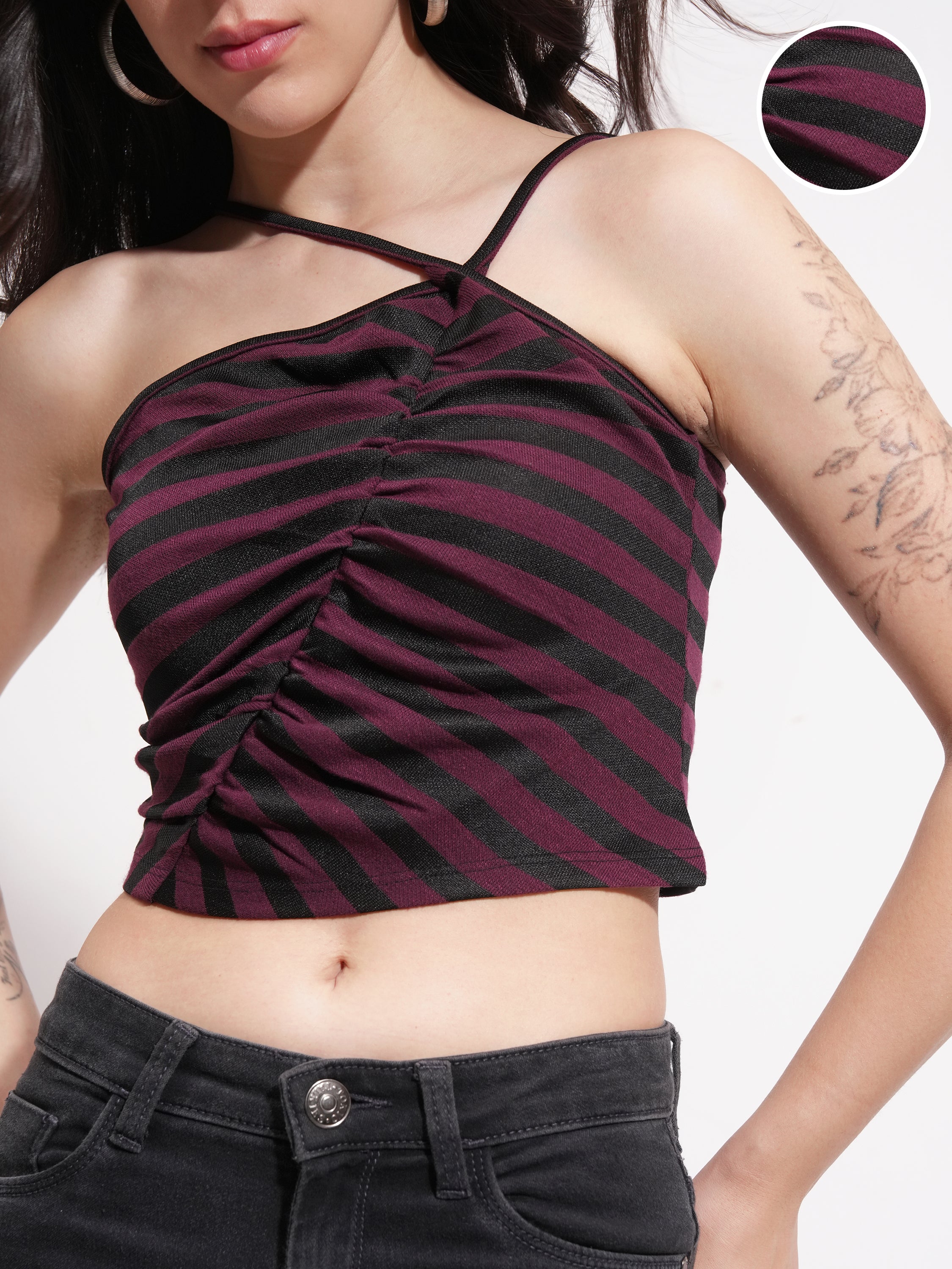 Tokyo Talkies Women Purple Striped Regular Top - Purple - Image 5