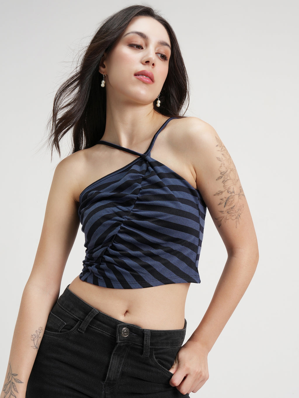 Tokyo Talkies Women Blue Striped Regular Top - Blue - Image 1