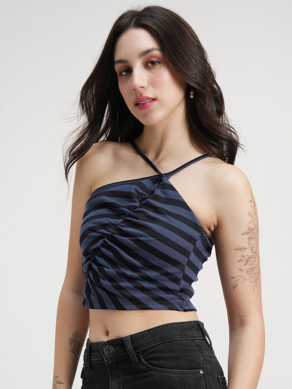 Tokyo Talkies Women Blue Striped Regular Top - Blue - Image 4