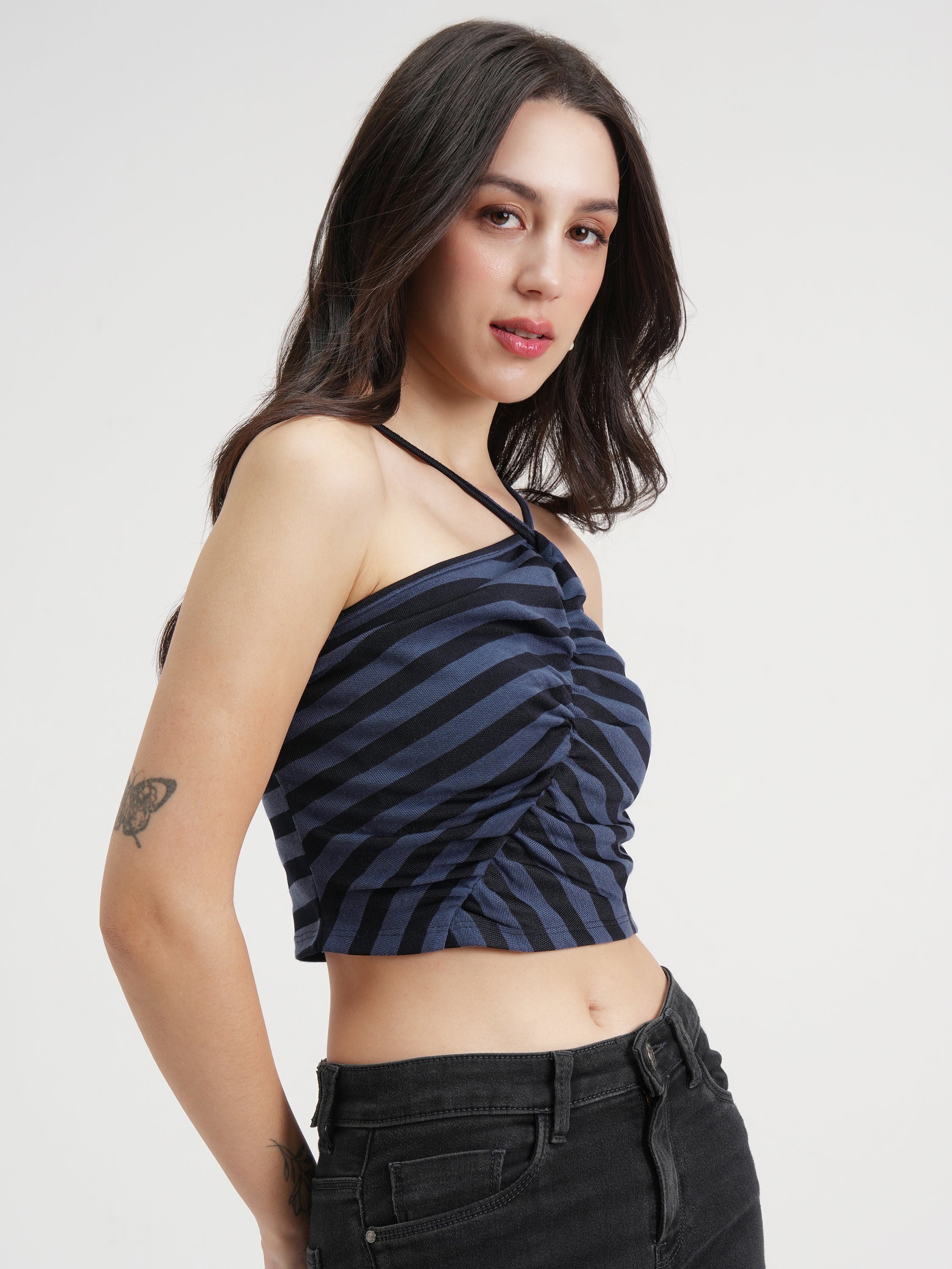 Tokyo Talkies Women Blue Striped Regular Top - Blue - Image 6