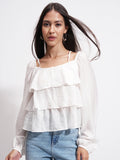 Tokyo Talkies Women Off White Solid Regular Top - Off White - Image 1
