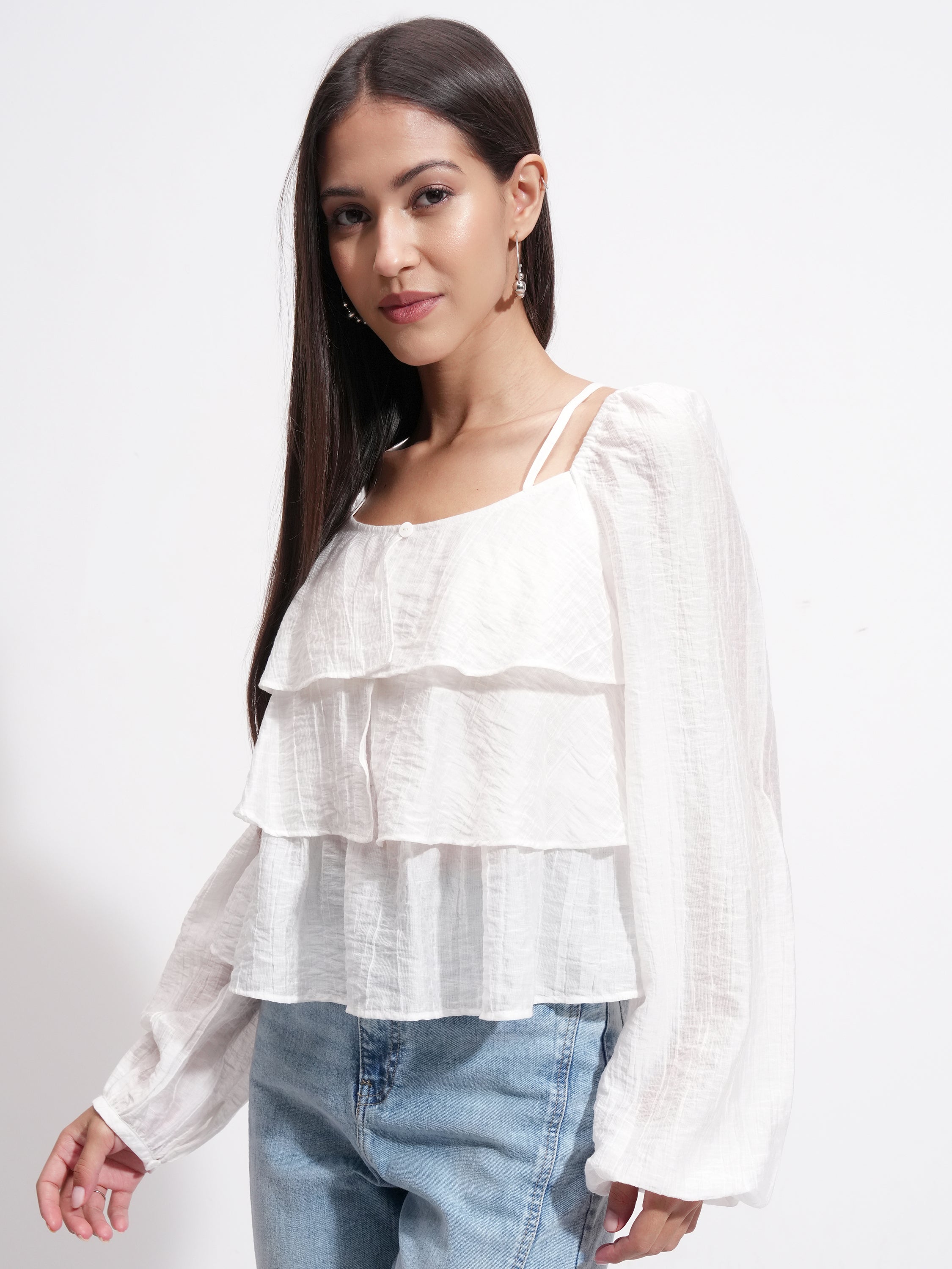 Tokyo Talkies Women Off White Solid Regular Top - Off White - Image 4
