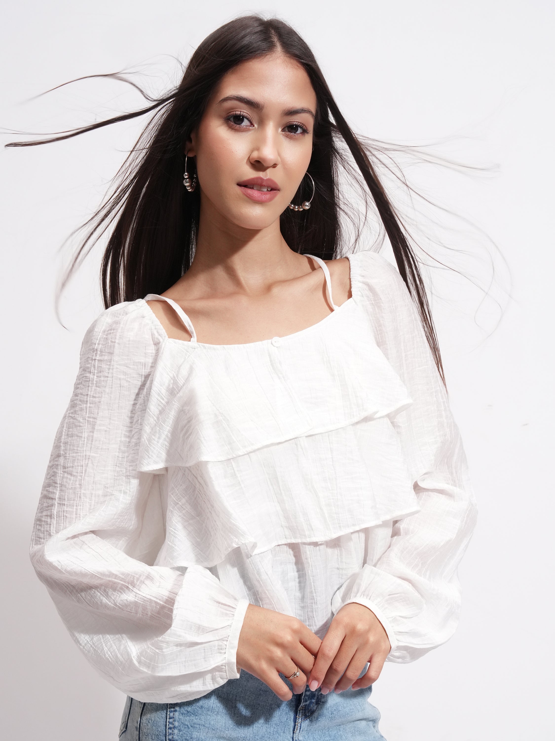 Tokyo Talkies Women Off White Solid Regular Top - Off White - Image 6