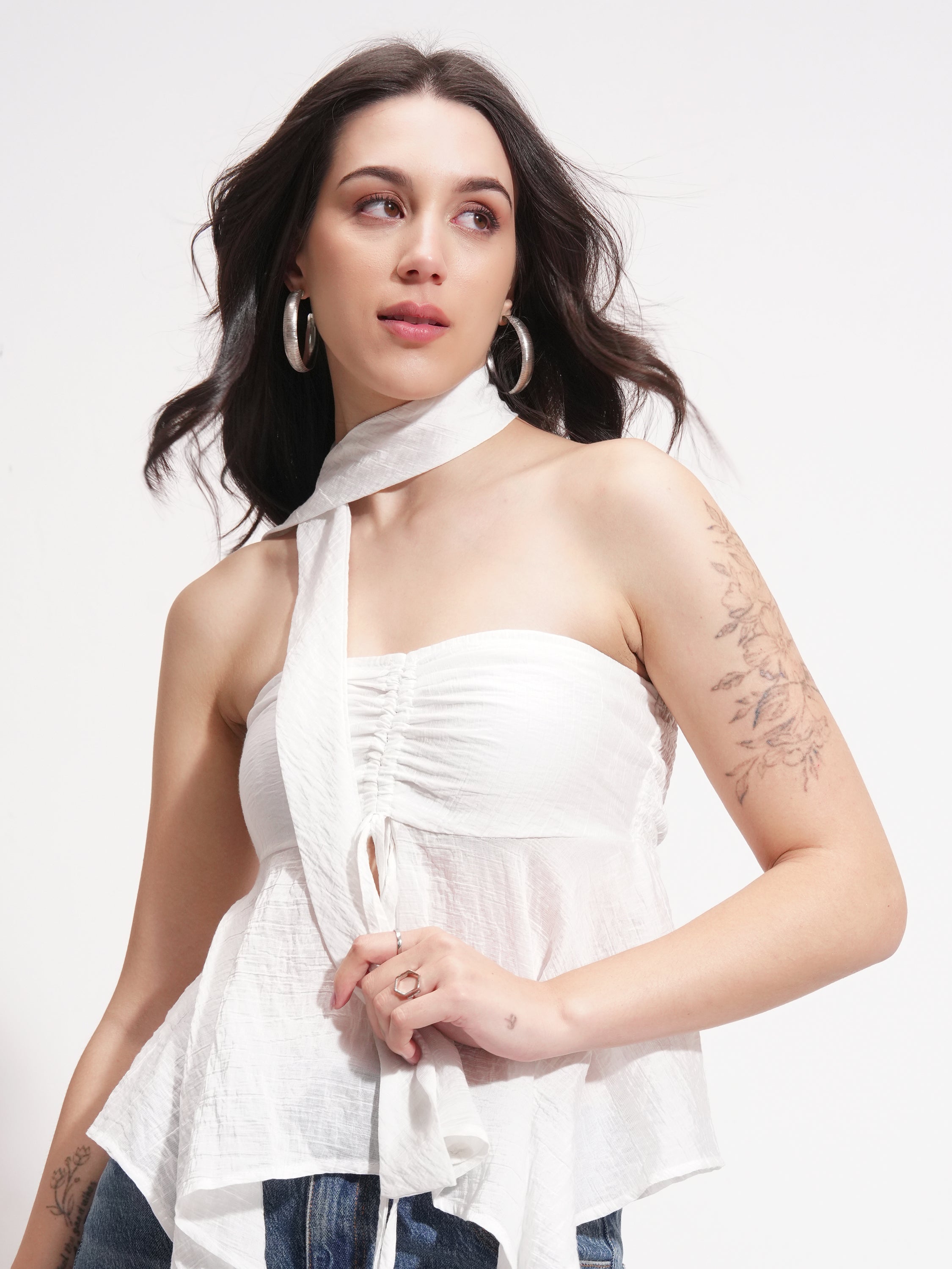 Tokyo Talkies Women Off White Solid Regular Top - Off White - Image 1