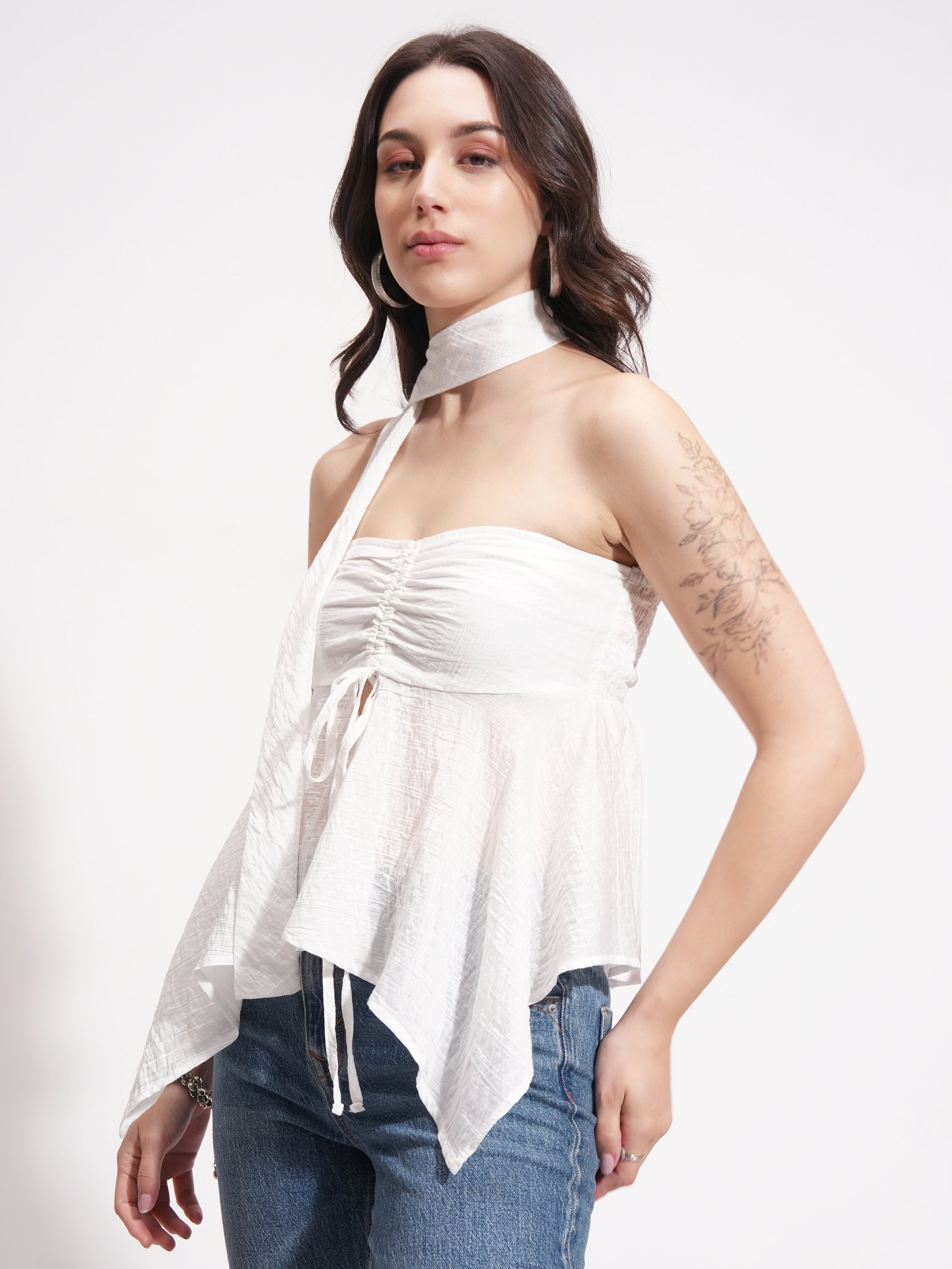 Tokyo Talkies Women Off White Solid Regular Top - Off White - Image 4