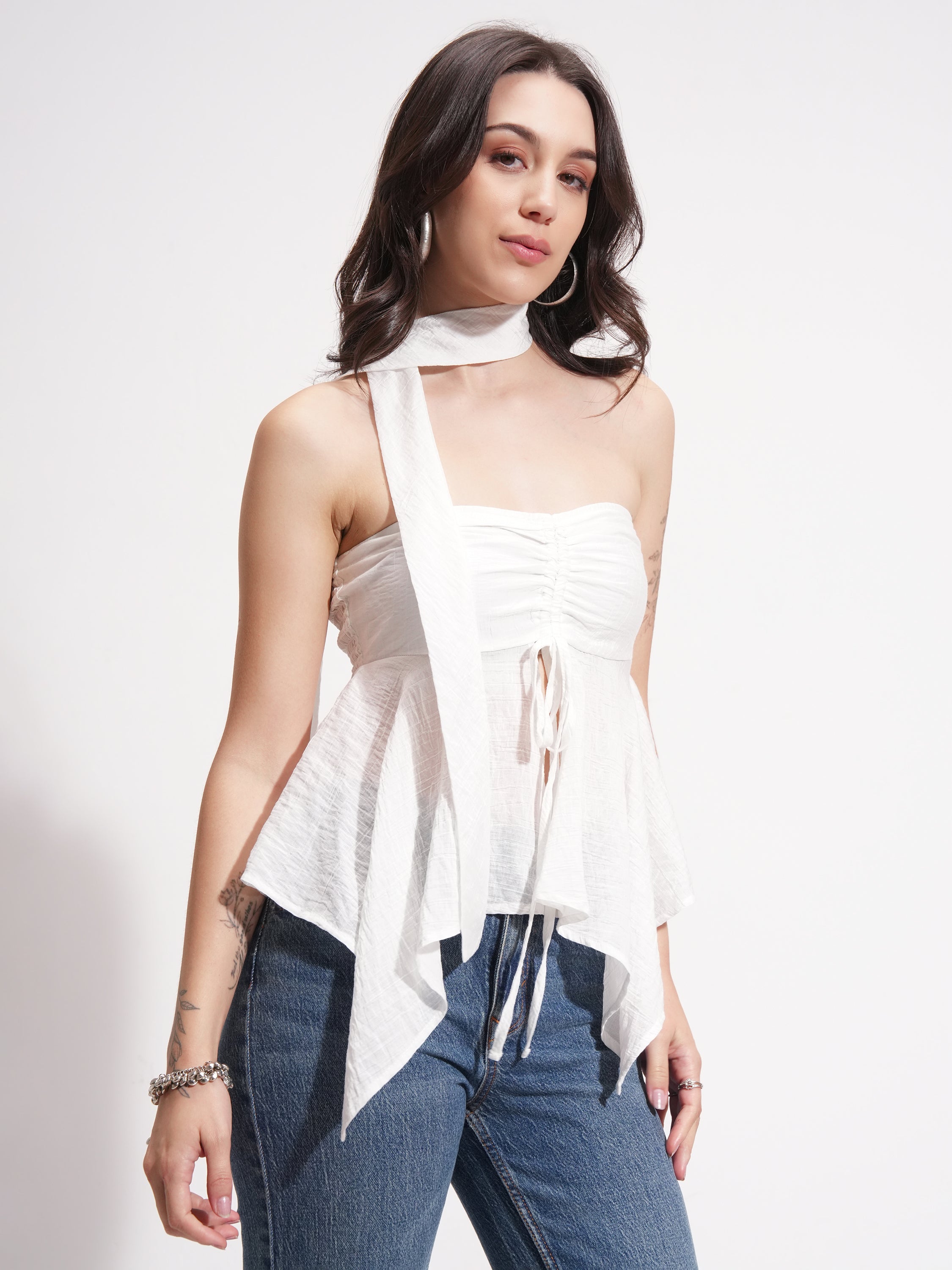 Tokyo Talkies Women Off White Solid Regular Top - Off White - Image 6