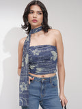 Tokyo Talkies Women Blue Printed Fitted Top - Blue - Image 1