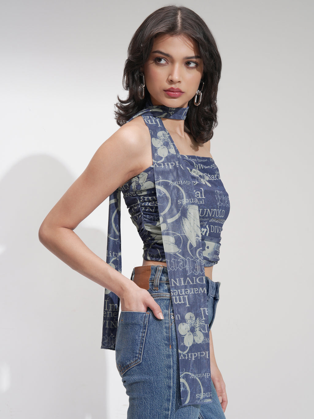 Tokyo Talkies Women Blue Printed Fitted Top - Blue - Image 6