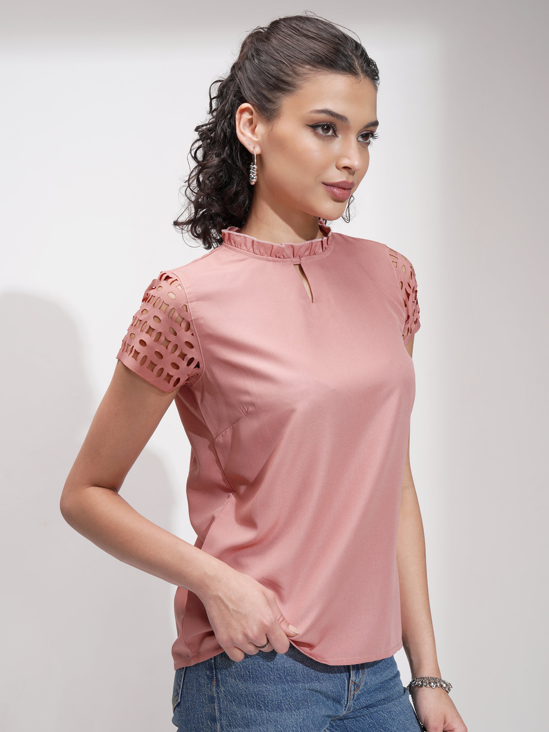 Tokyo Talkies Women Peach Solid Regular Top - Peach - Image 6