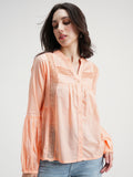 Tokyo Talkies Women Peach Solid Shirt Style Top - Peach - Image 1