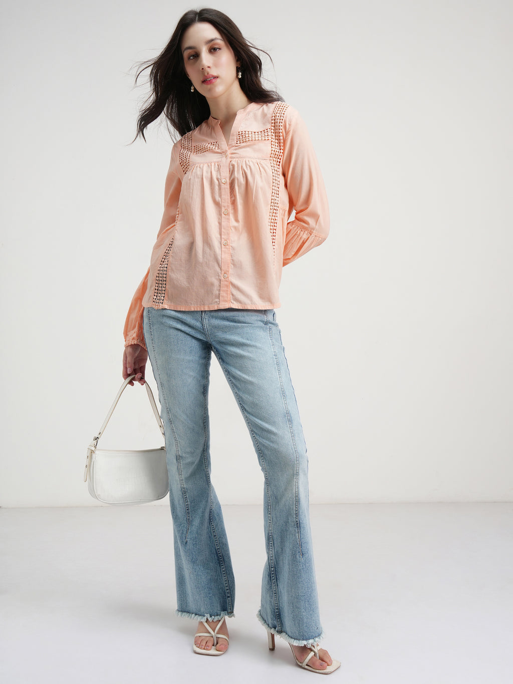 Tokyo Talkies Women Peach Solid Shirt Style Top - Peach - Image 2