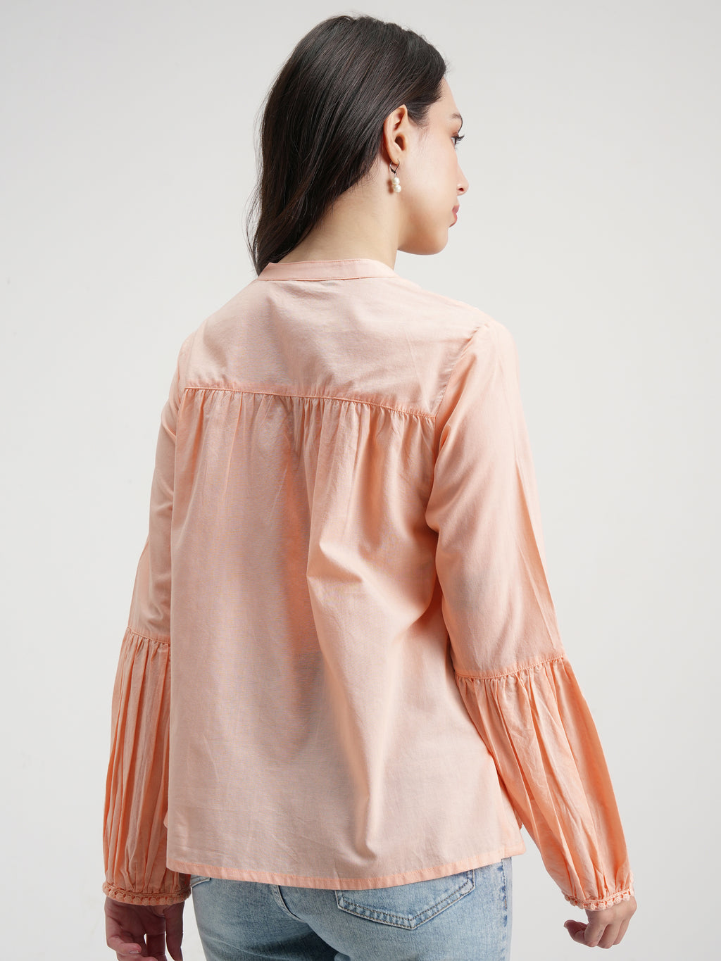 Tokyo Talkies Women Peach Solid Shirt Style Top - Peach - Image 3