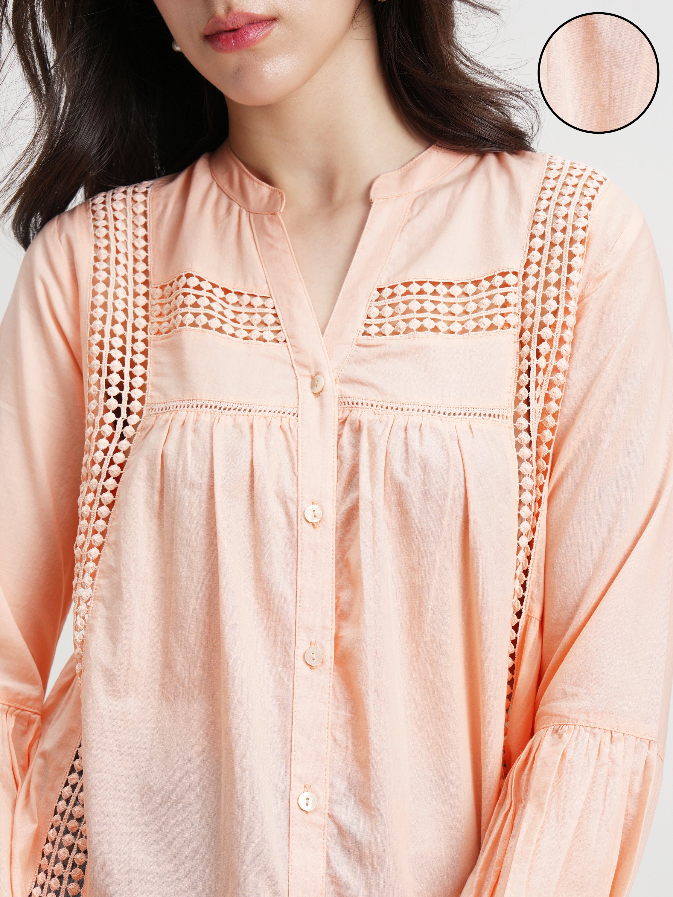 Tokyo Talkies Women Peach Solid Shirt Style Top - Peach - Image 5