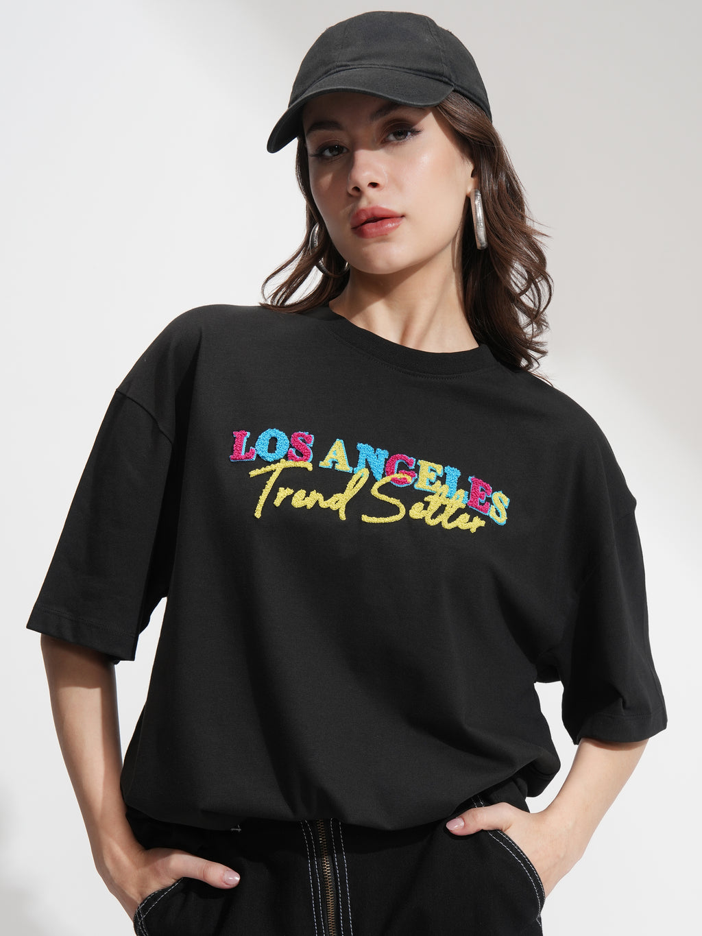Tokyo Talkies Women Black Embroidered Regular Top - Black - Image 1