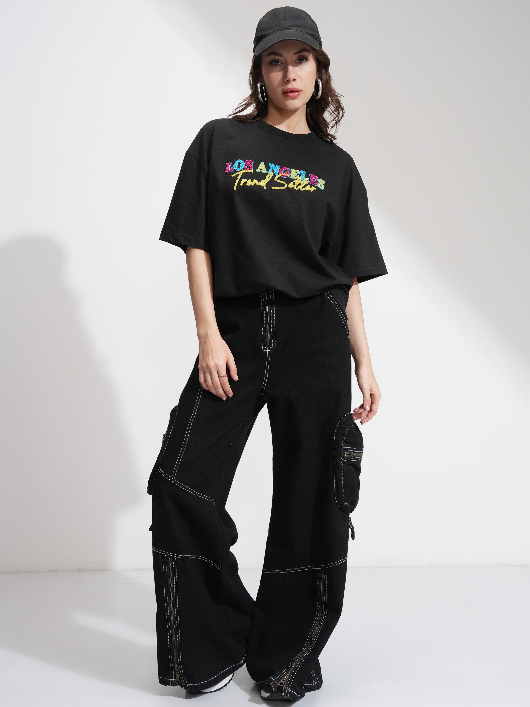 Tokyo Talkies Women Black Embroidered Regular Top - Black - Image 2