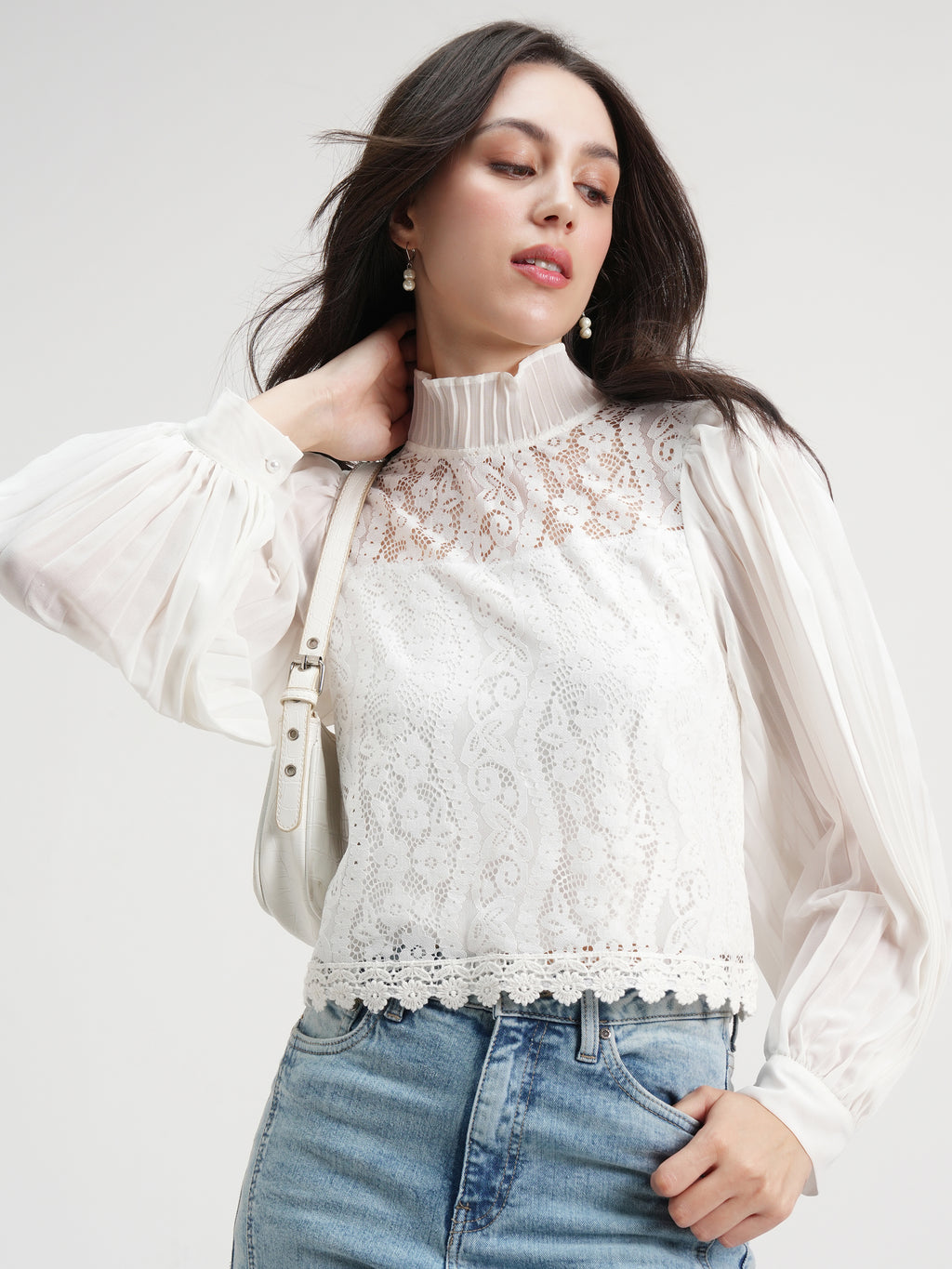 Tokyo Talkies Women White Self Design Regular Top - White - Image 1