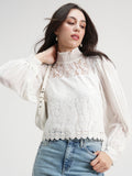 Tokyo Talkies Women White Self Design Regular Top - White - Image 1