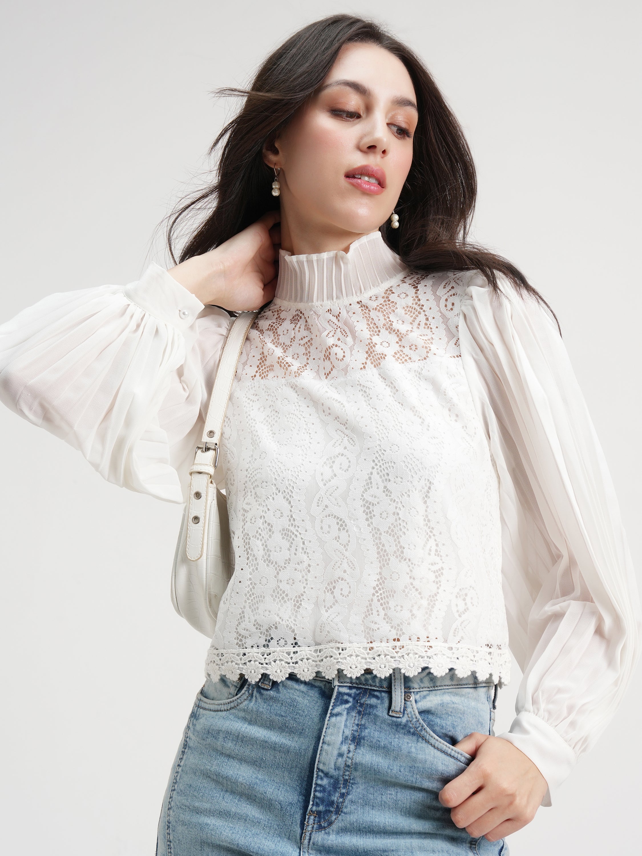 Tokyo Talkies Women White Self Design Regular Top - White - Image 1