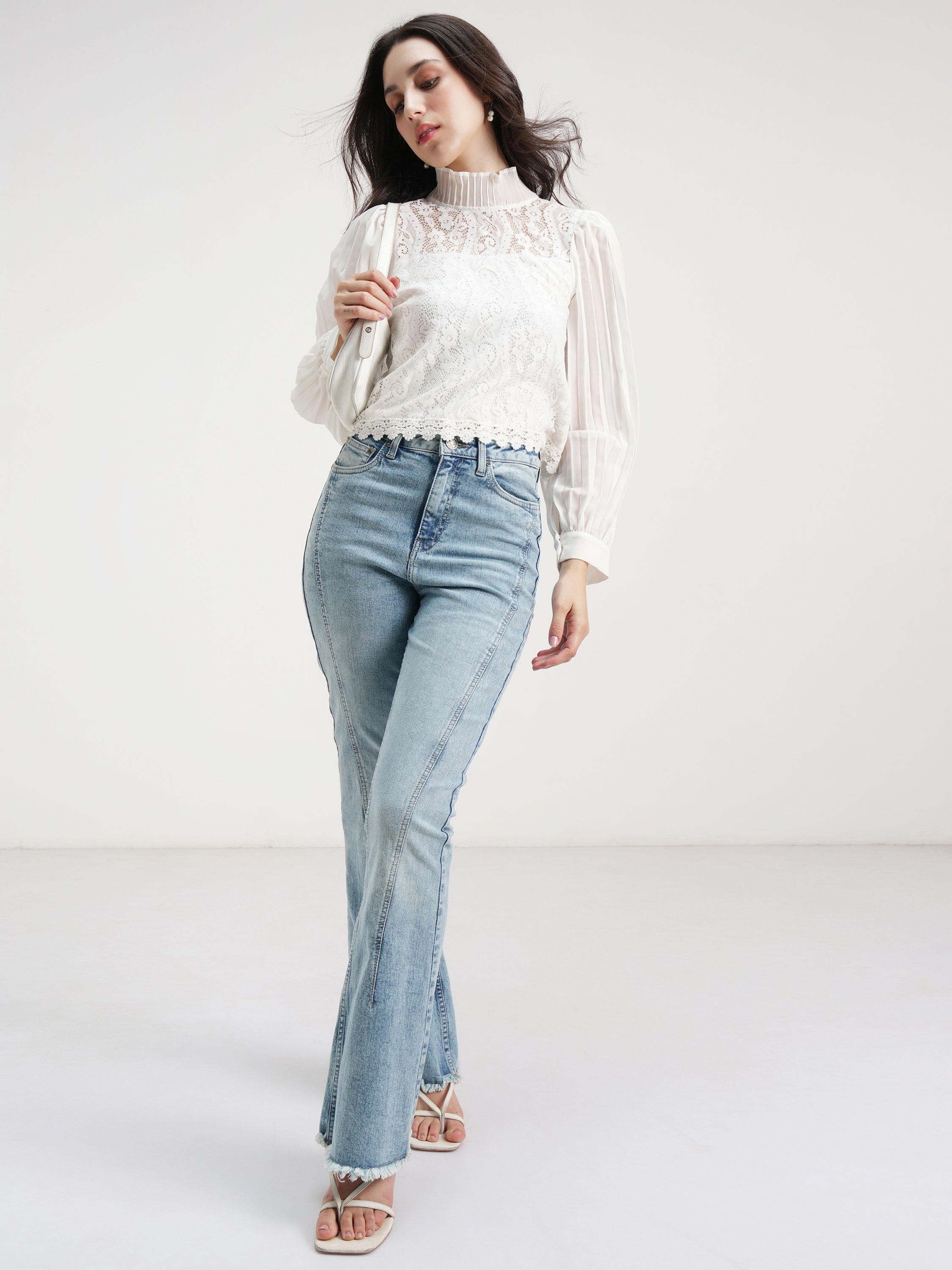 Tokyo Talkies Women White Self Design Regular Top - White - Image 2