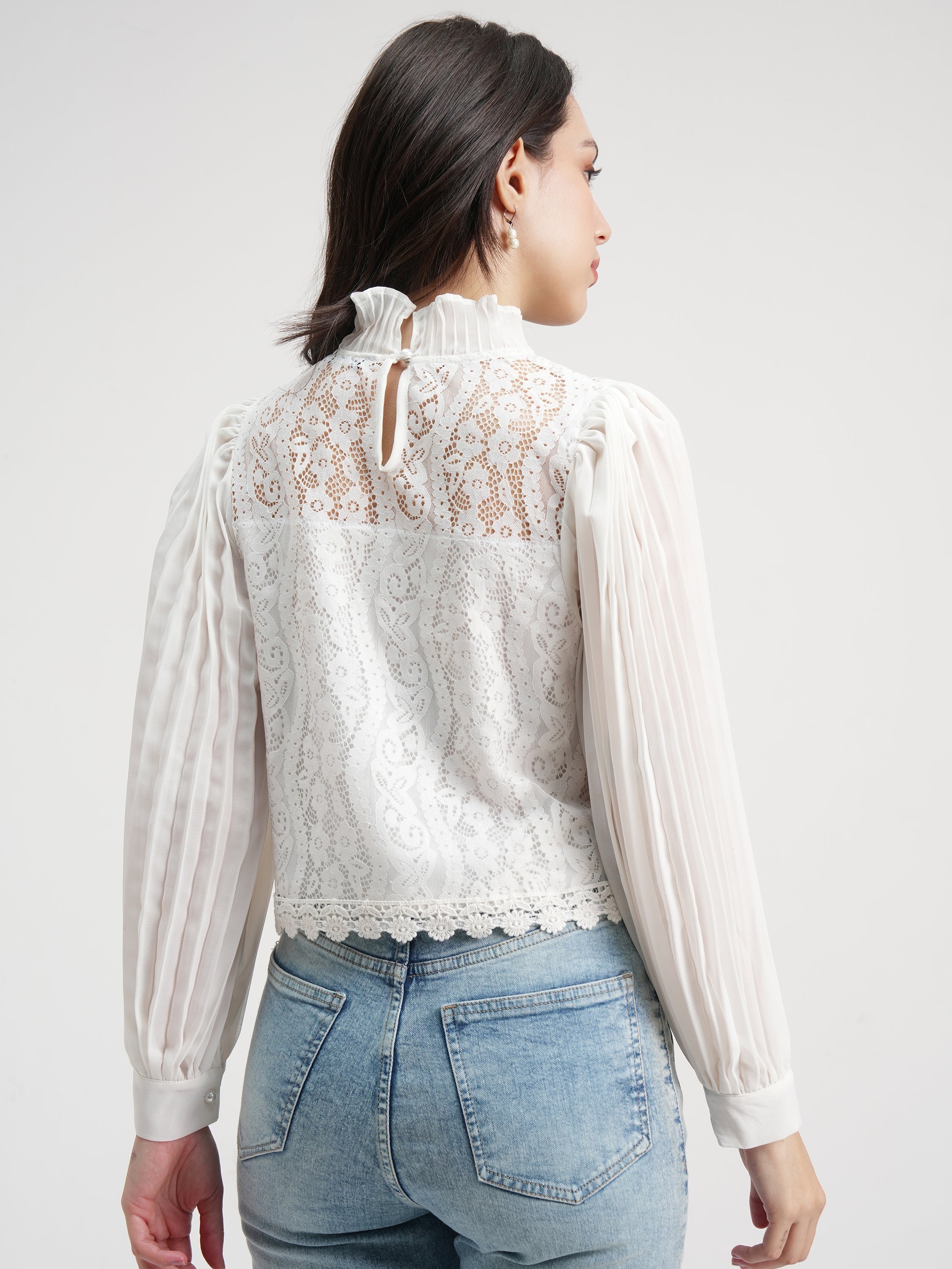 Tokyo Talkies Women White Self Design Regular Top - White - Image 3