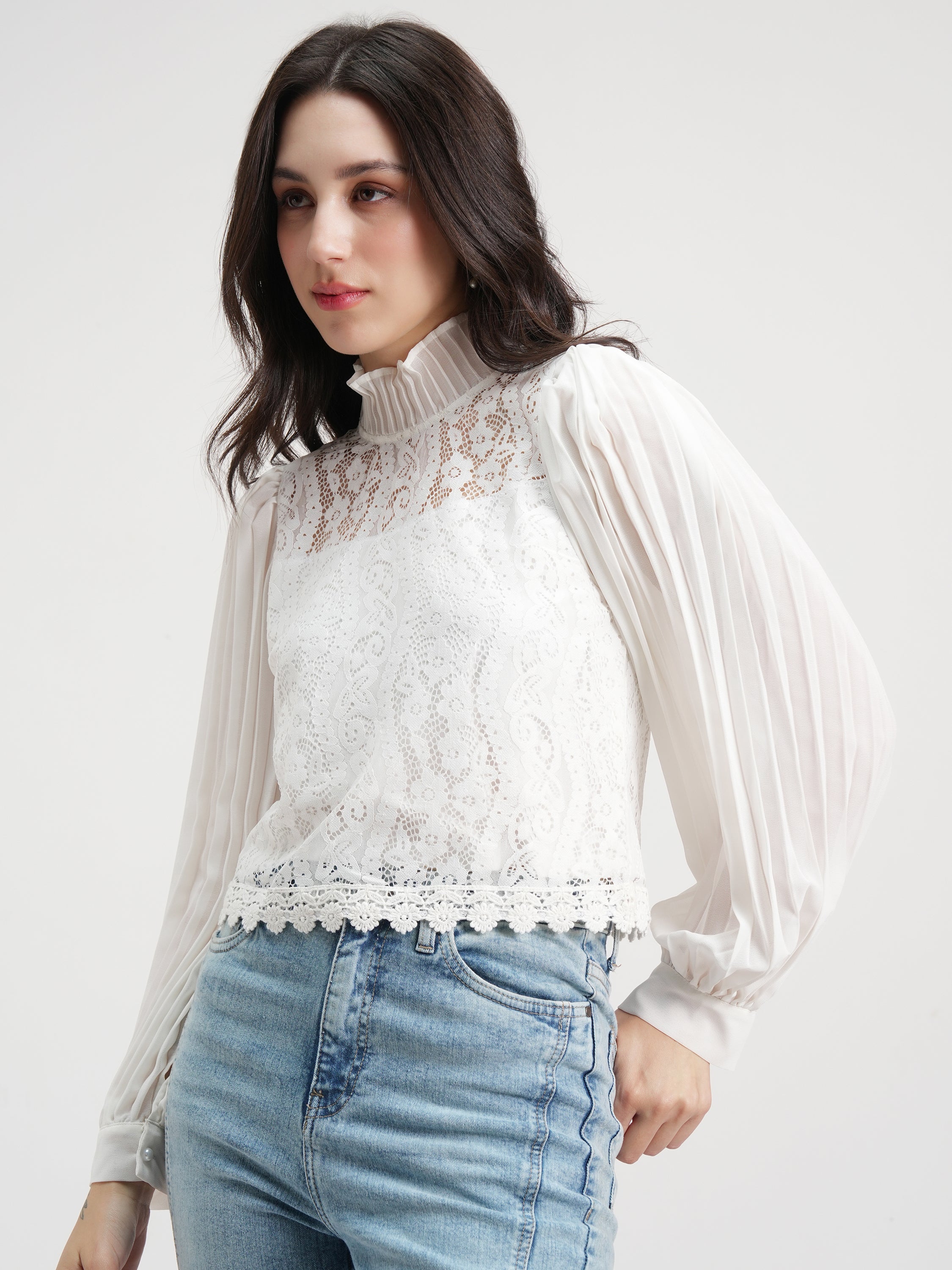 Tokyo Talkies Women White Self Design Regular Top - White - Image 4