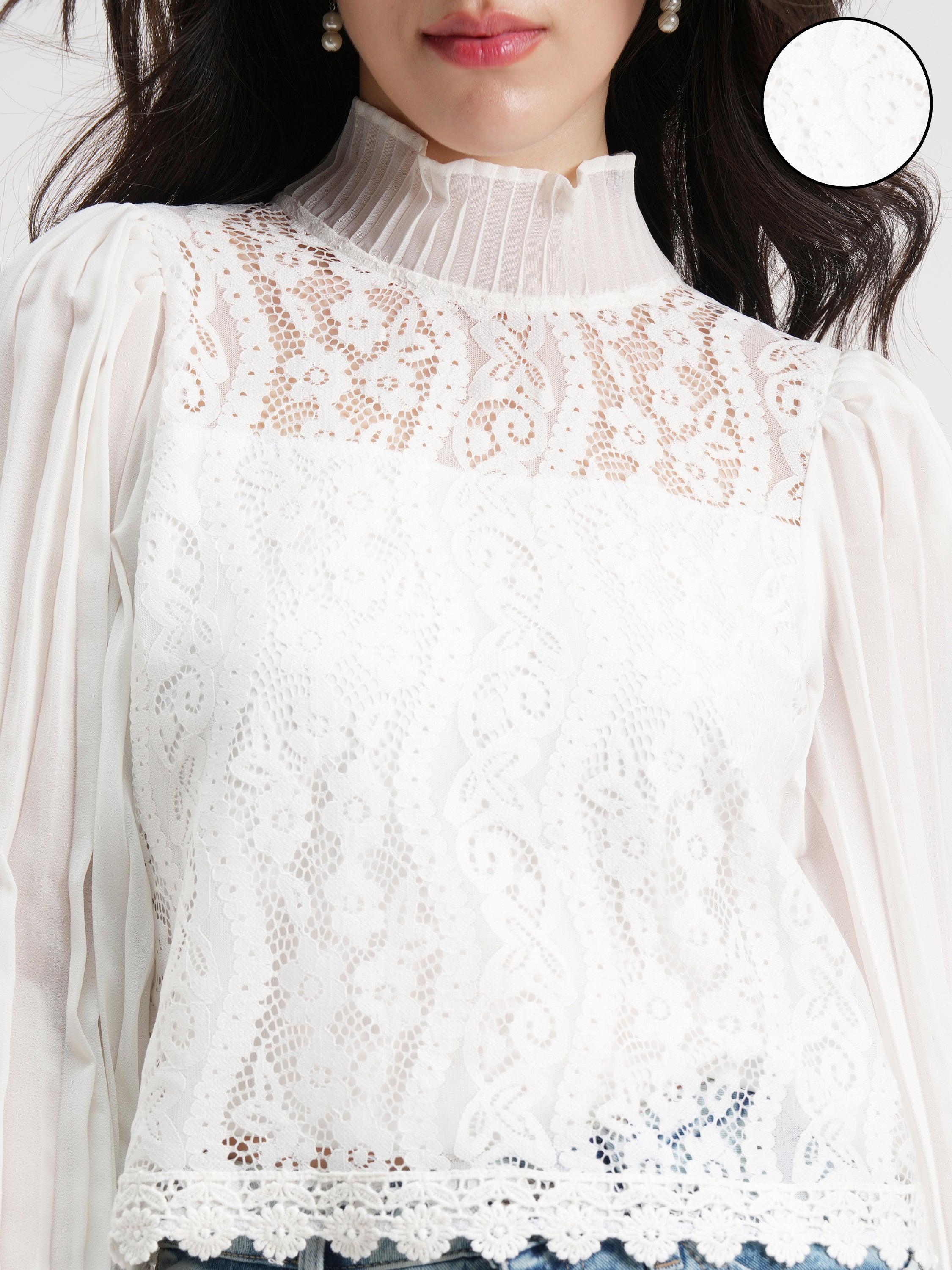 Tokyo Talkies Women White Self Design Regular Top - White - Image 5