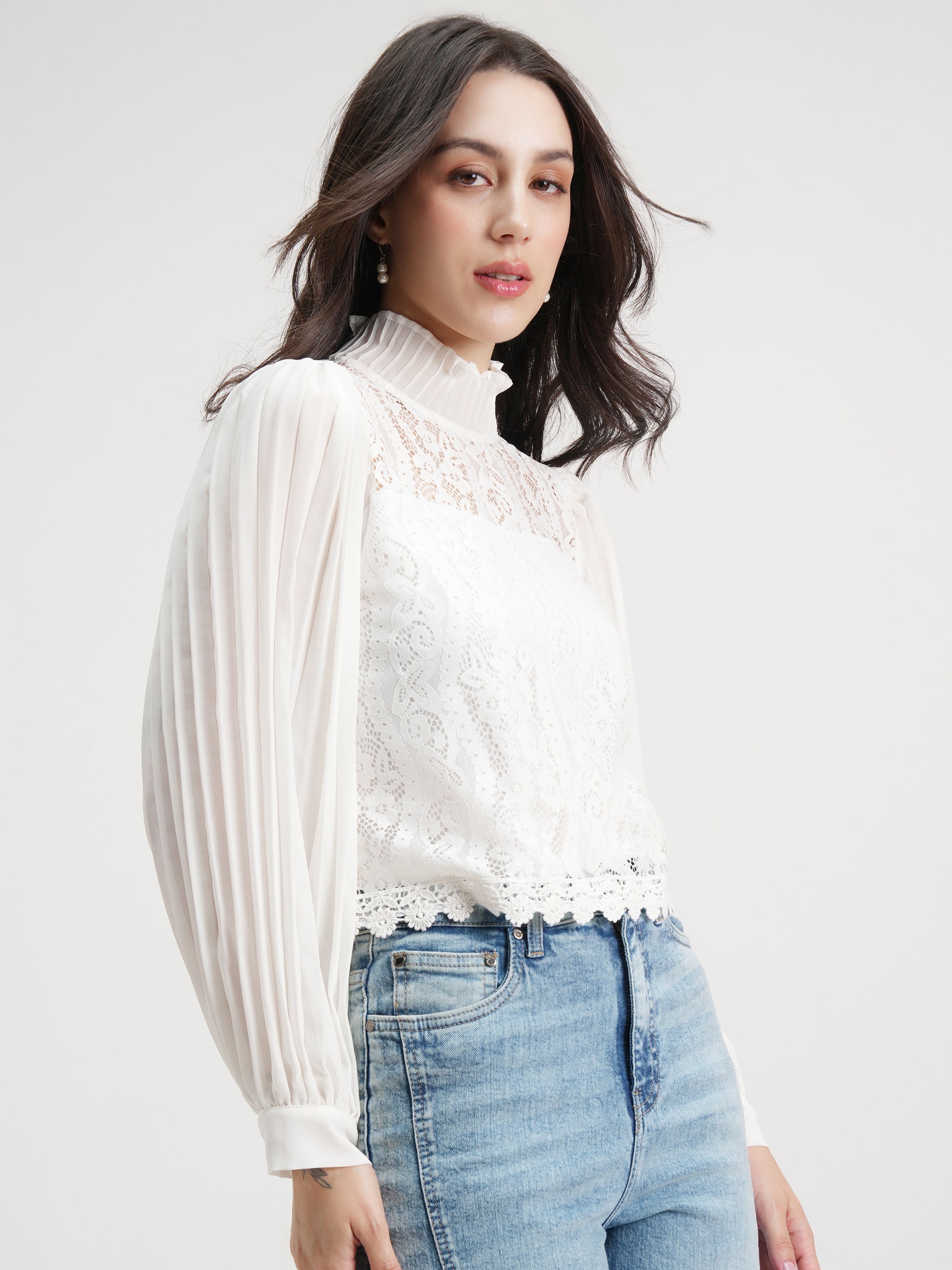 Tokyo Talkies Women White Self Design Regular Top - White - Image 6