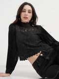 Tokyo Talkies Women Black Self Design Regular Top - Black - Image 1