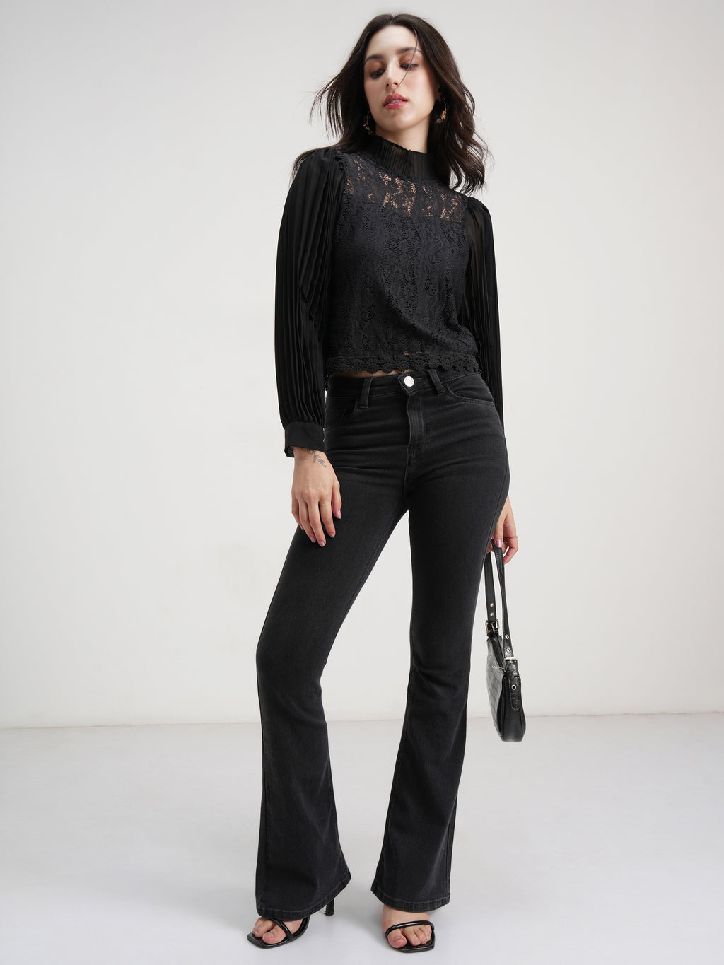 Tokyo Talkies Women Black Self Design Regular Top - Black - Image 2
