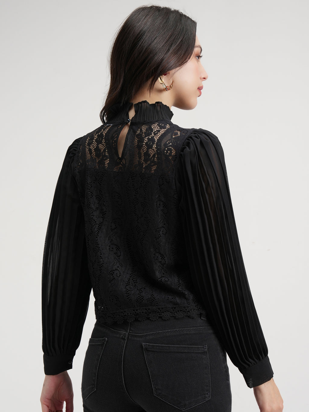 Tokyo Talkies Women Black Self Design Regular Top - Black - Image 3