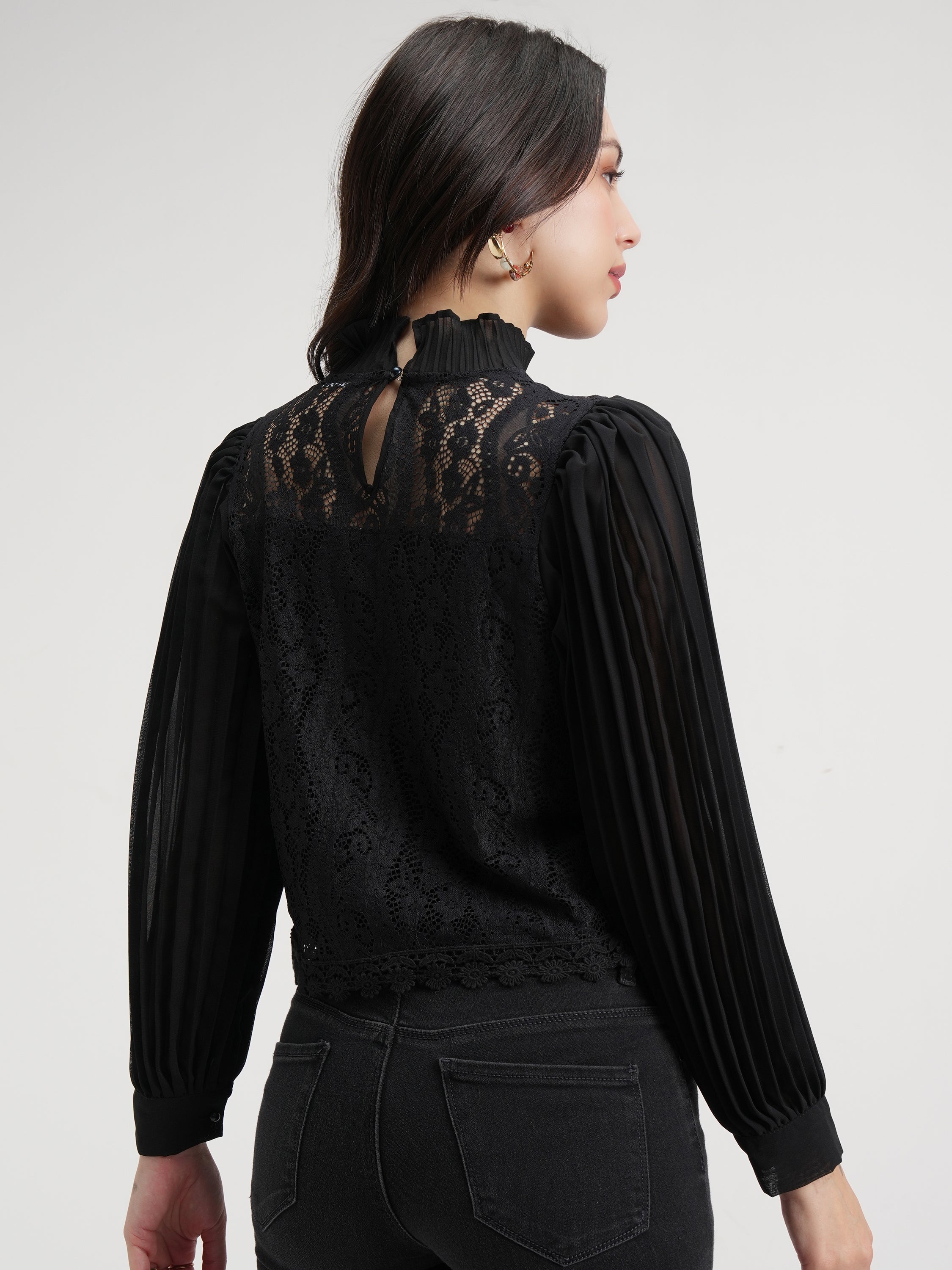 Tokyo Talkies Women Black Self Design Regular Top - Black - Image 3