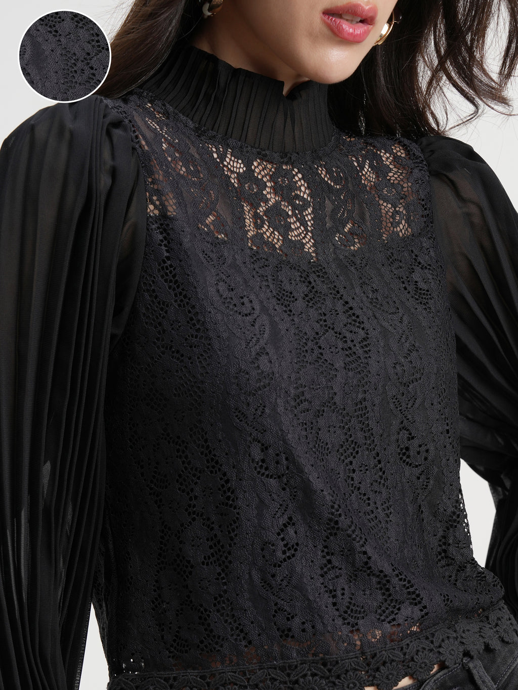 Tokyo Talkies Women Black Self Design Regular Top - Black - Image 5