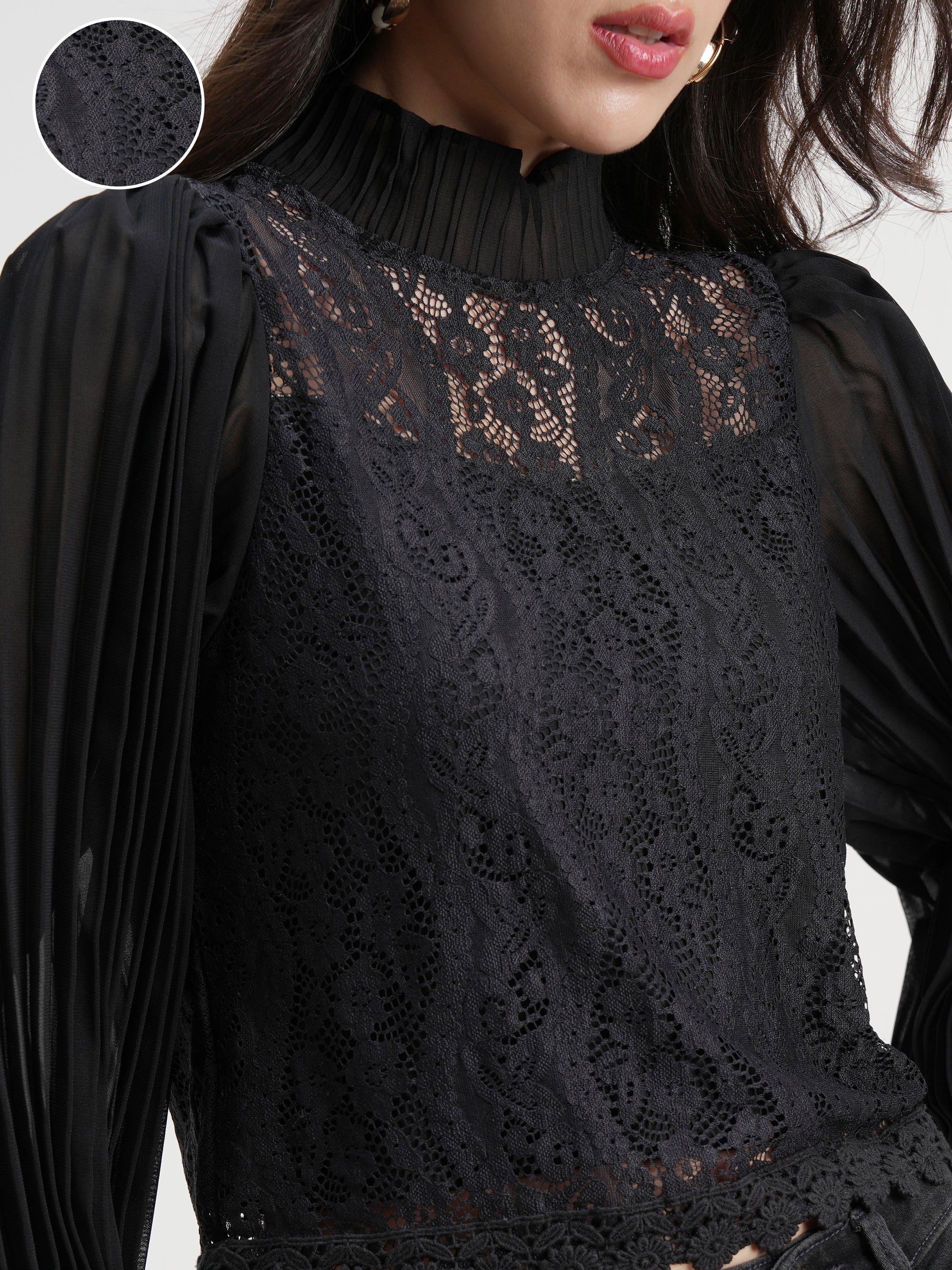 Tokyo Talkies Women Black Self Design Regular Top - Black - Image 5
