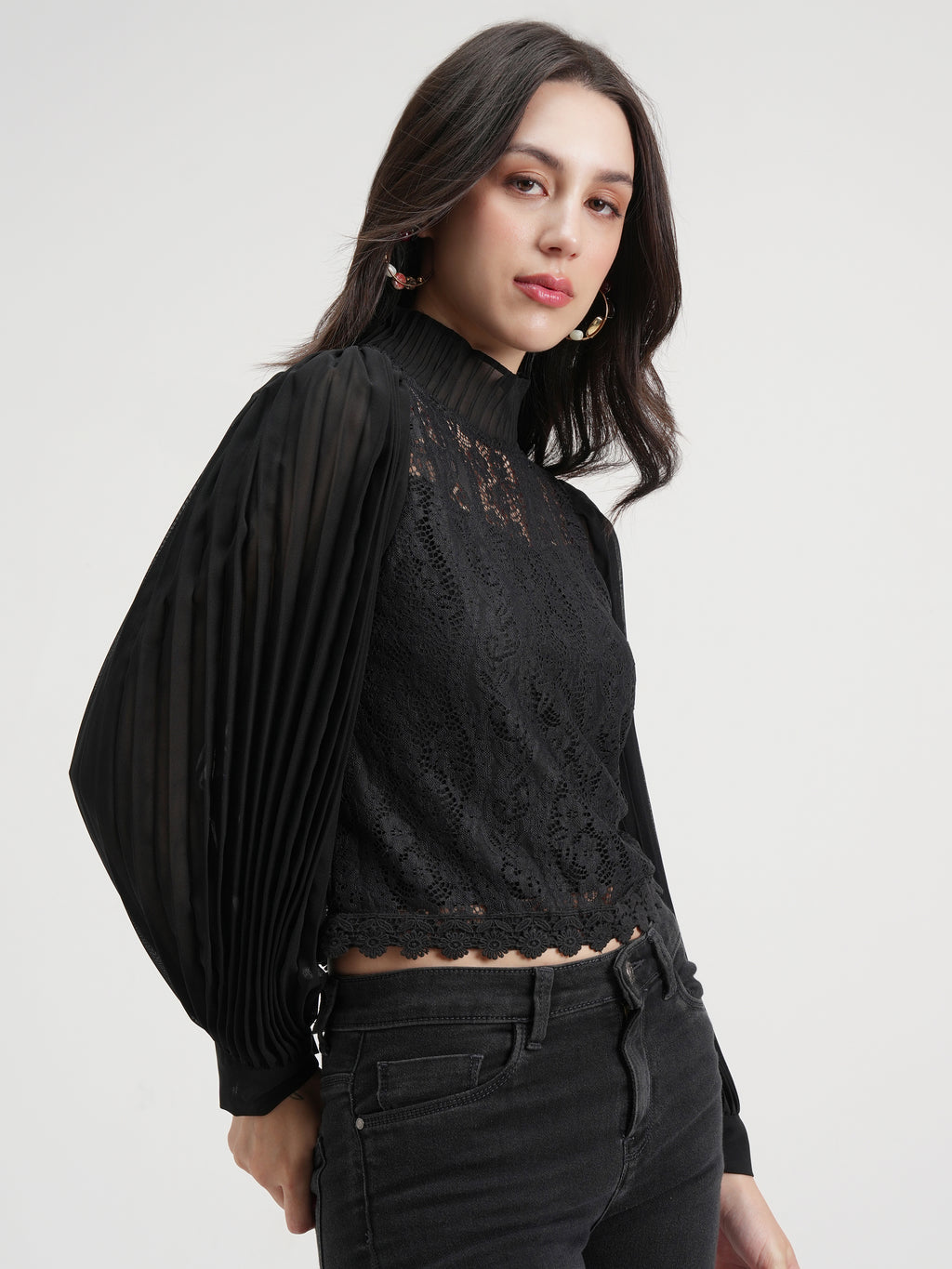 Tokyo Talkies Women Black Self Design Regular Top - Black - Image 6
