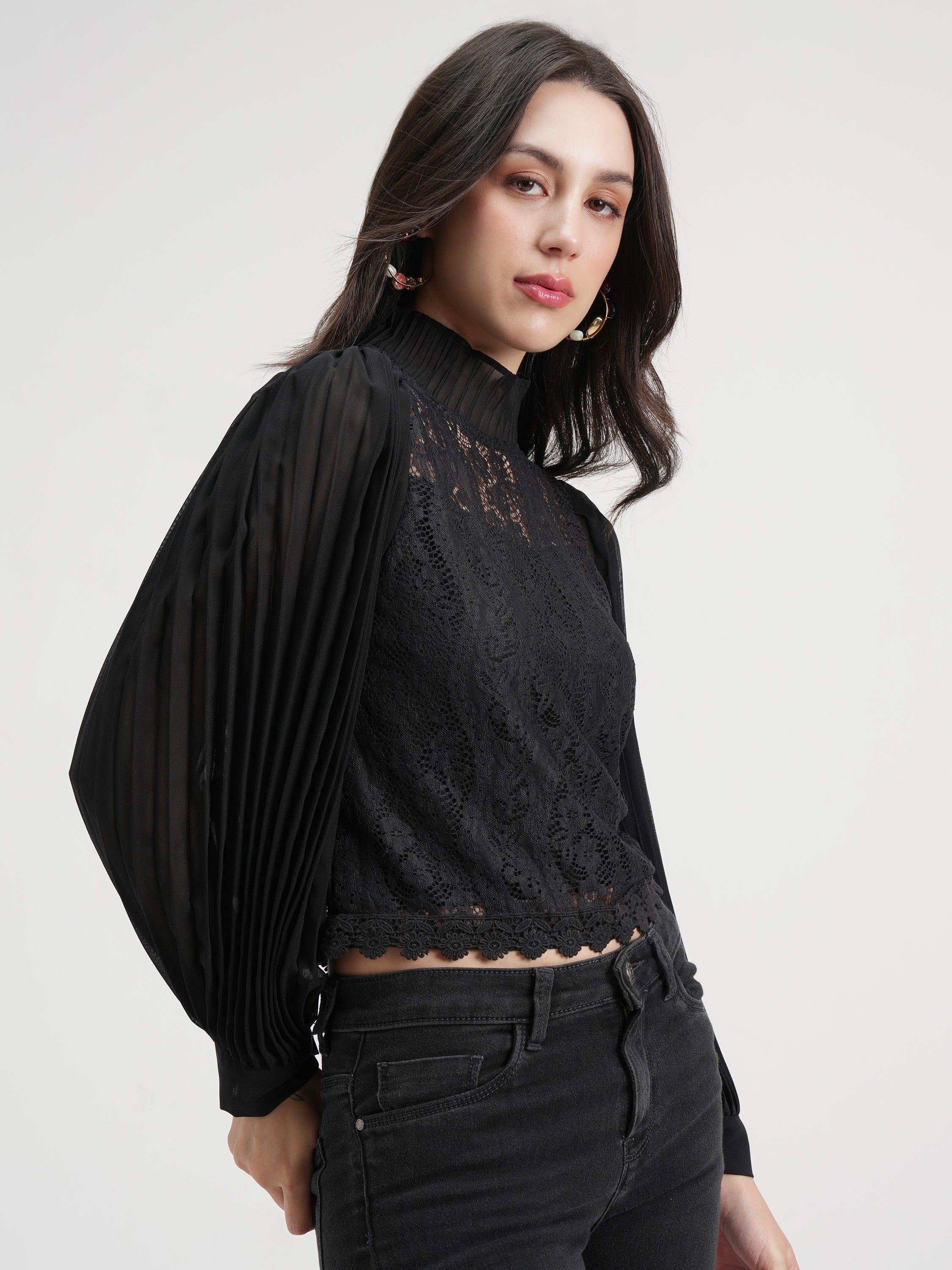 Tokyo Talkies Women Black Self Design Regular Top - Black - Image 6