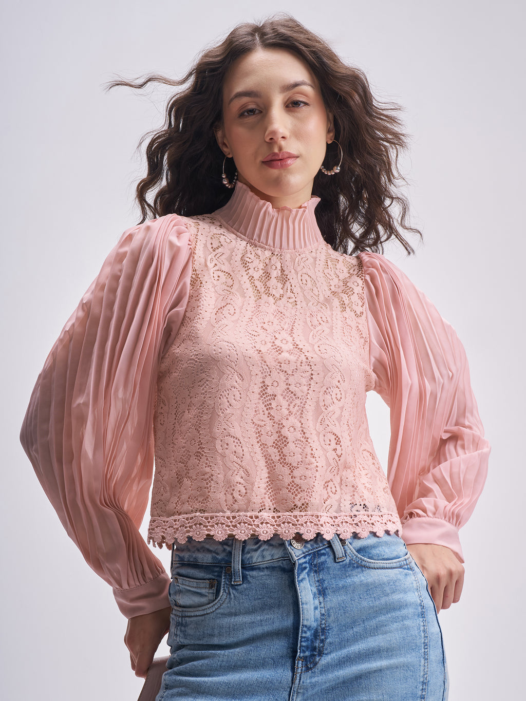 Tokyo Talkies Women Pink Self Design Regular Top - Pink - Image 1