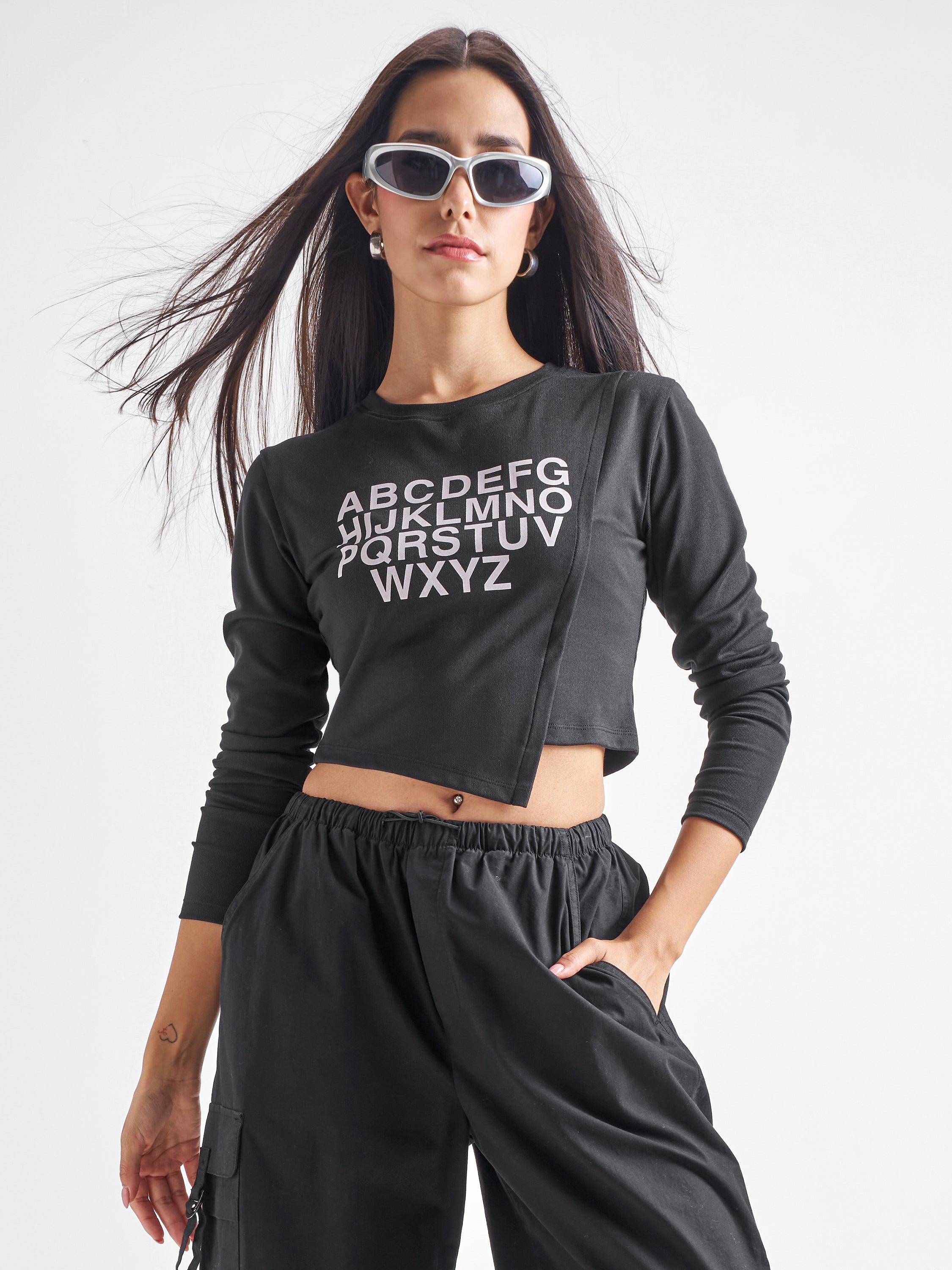 Tokyo Talkies Women Black Printed Regular Top - Black - Image 3