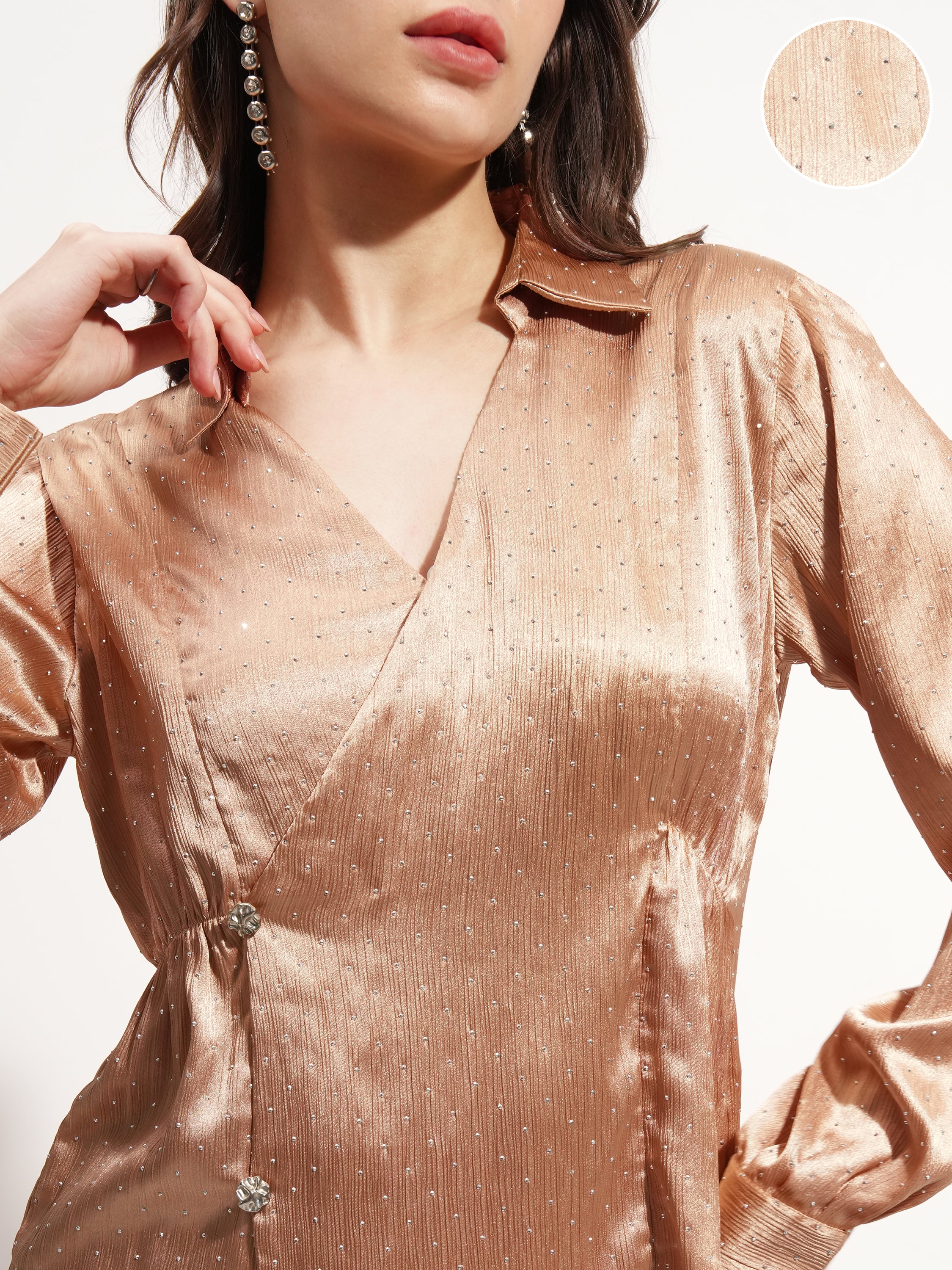 Tokyo Talkies Women Beige Embellished Wrap Top - Beige - Image 5