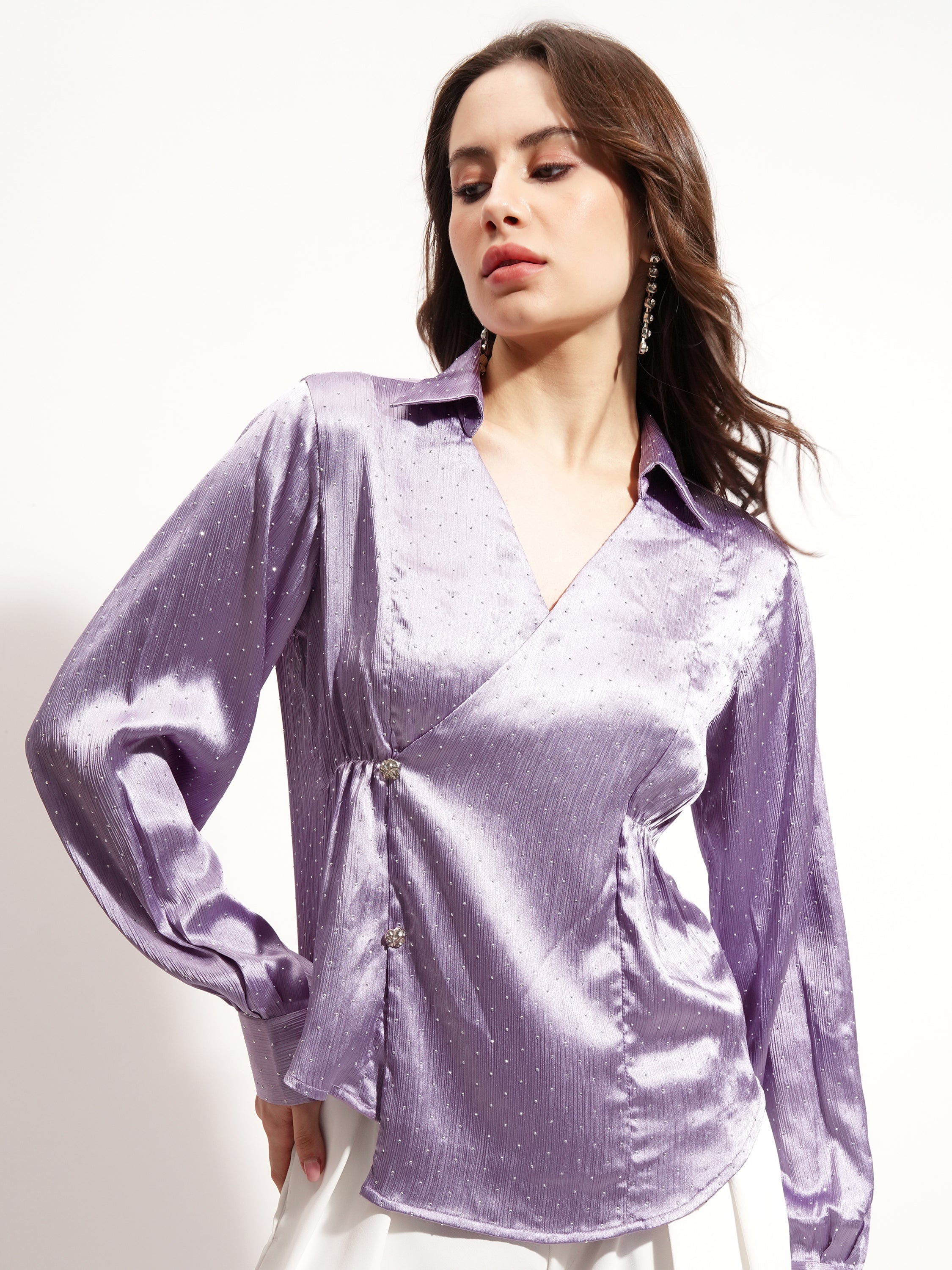 Tokyo Talkies Women Purple Embellished Wrap Top - Purple - Image 1