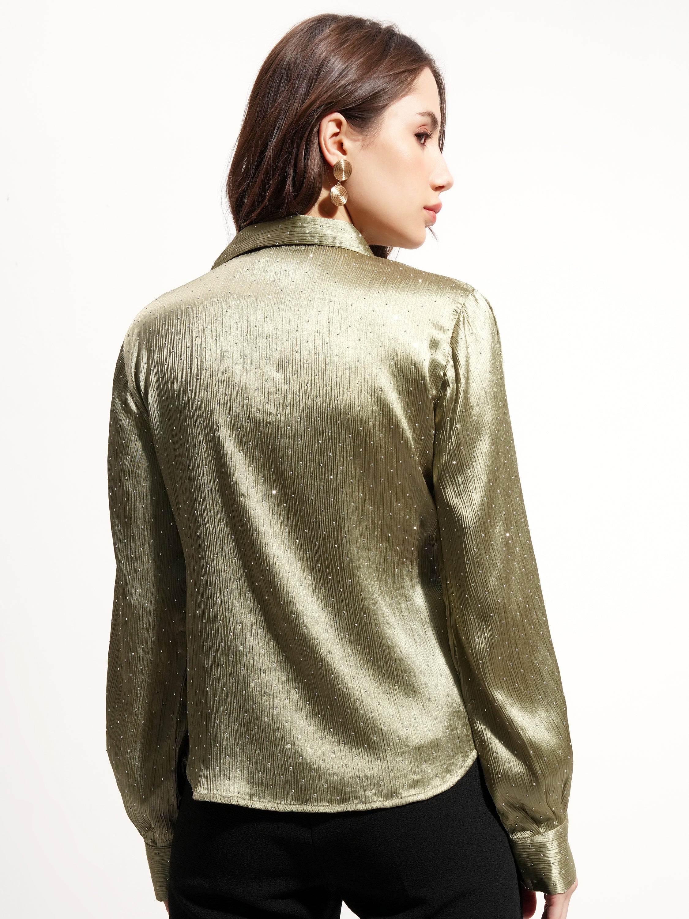 Tokyo Talkies Women Green Embellished Wrap Top - Green - Image 3