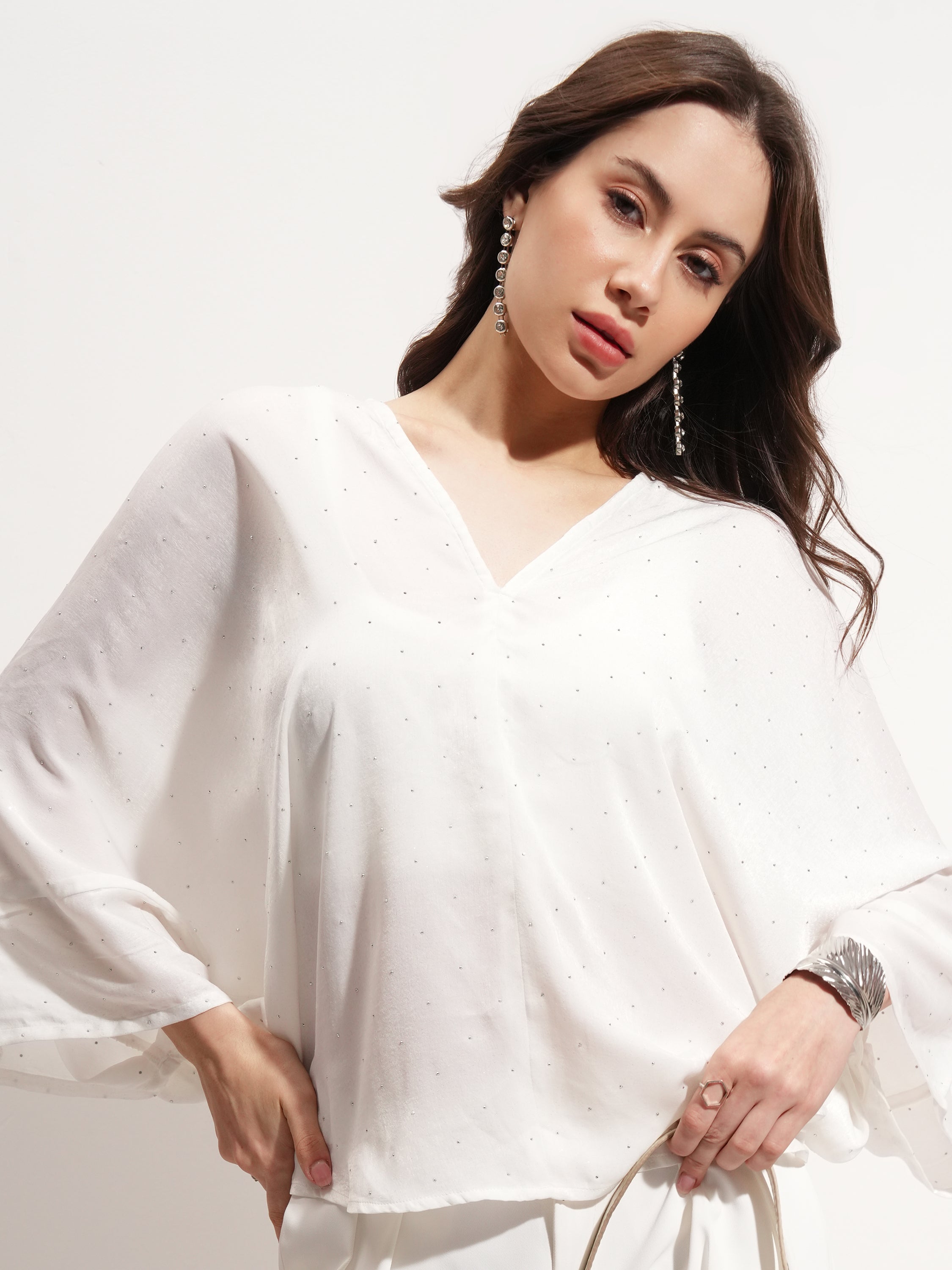 Tokyo Talkies Women White Embellished Regular Top - White - Image 1