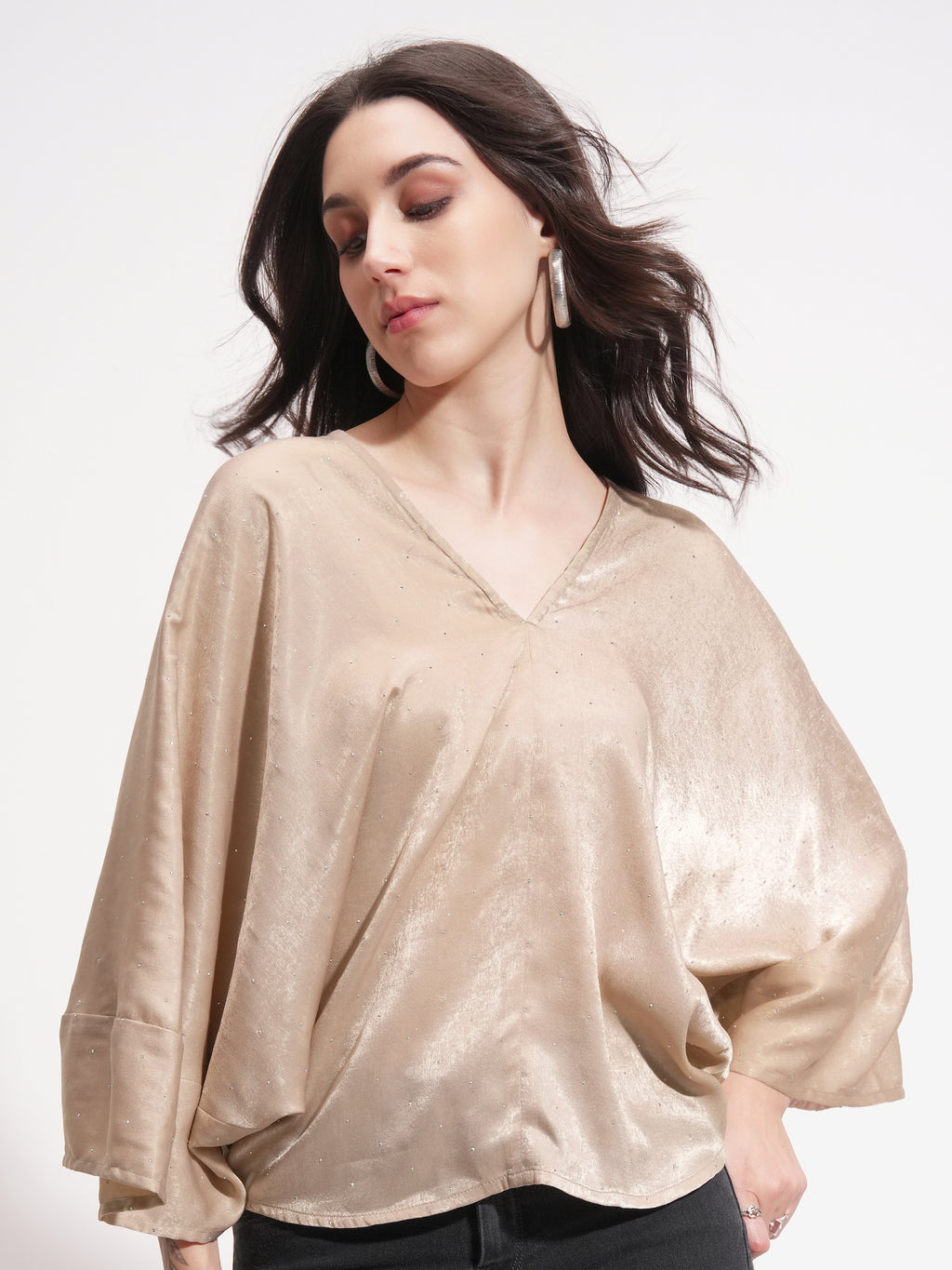 Tokyo Talkies Women Beige Embellished A-Line Top - Beige - Image 1