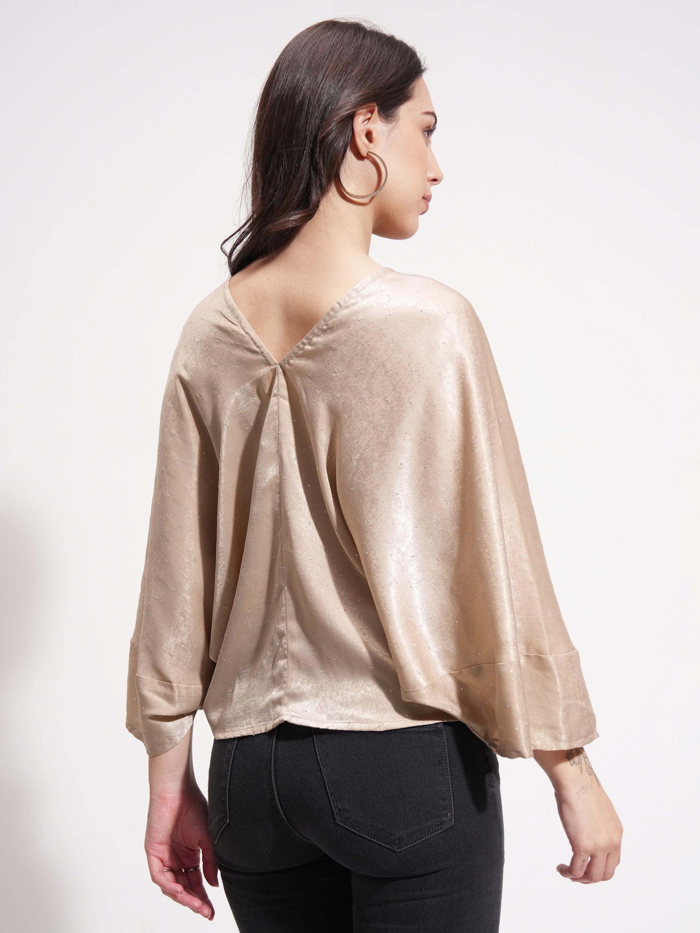 Tokyo Talkies Women Beige Embellished A-Line Top - Beige - Image 3