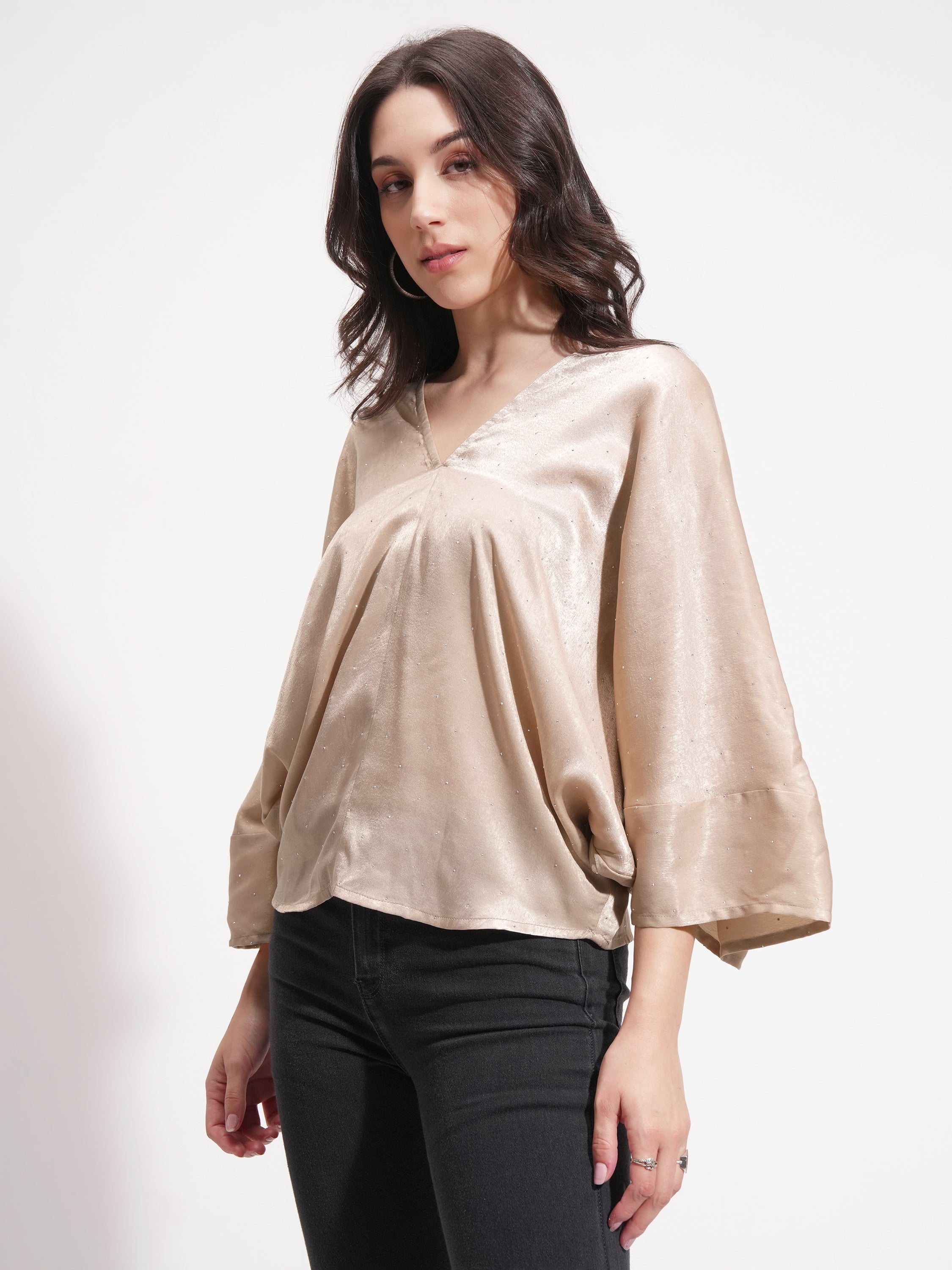 Tokyo Talkies Women Beige Embellished A-Line Top - Beige - Image 4