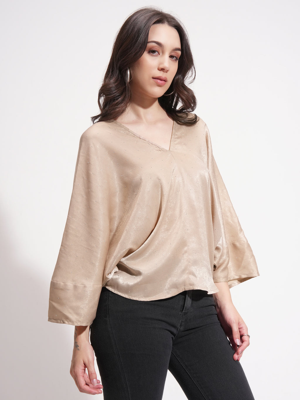 Tokyo Talkies Women Beige Embellished A-Line Top - Beige - Image 6