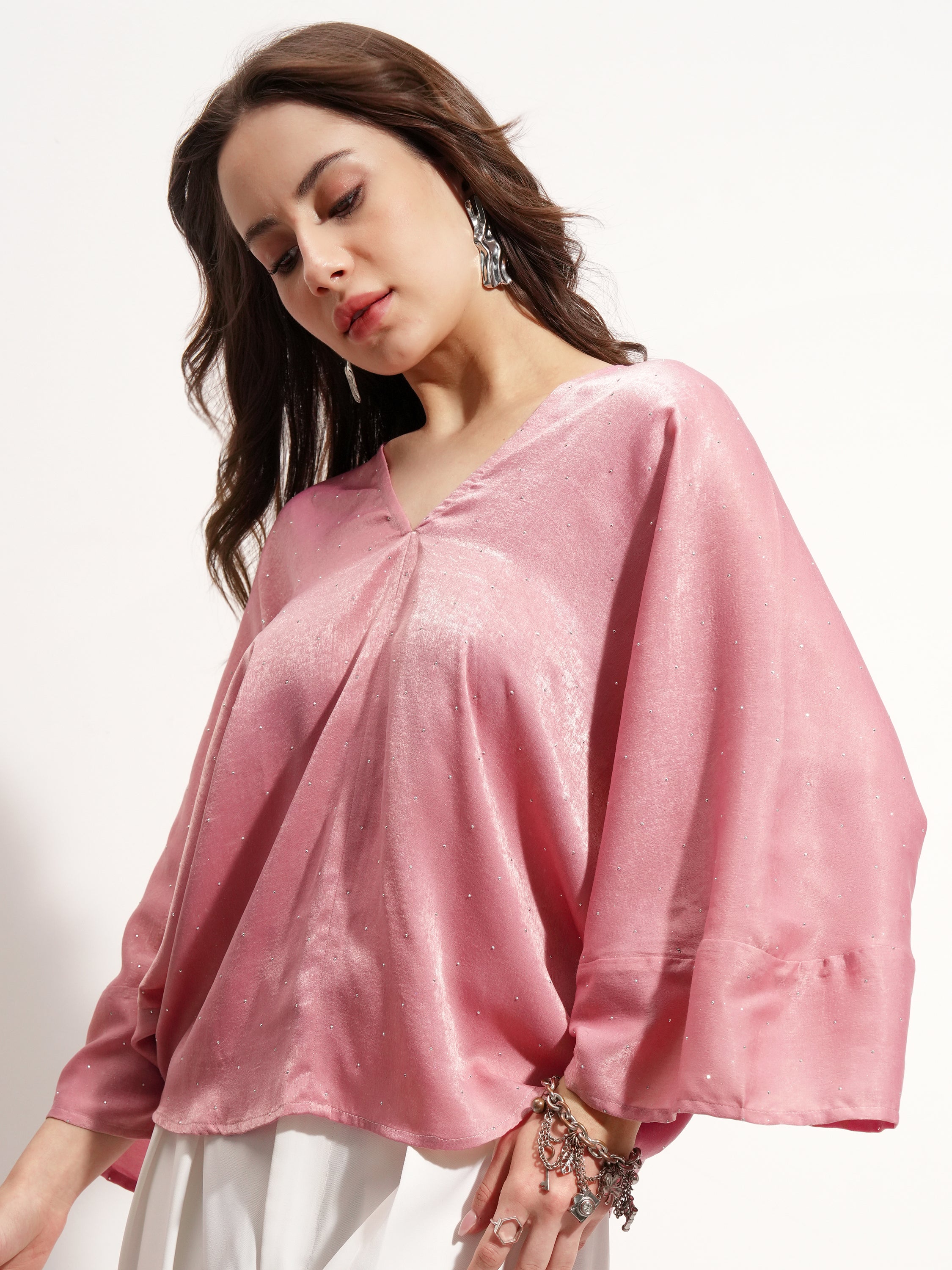 Tokyo Talkies Women Pink Embellished Regular Top - Pink - Image 4