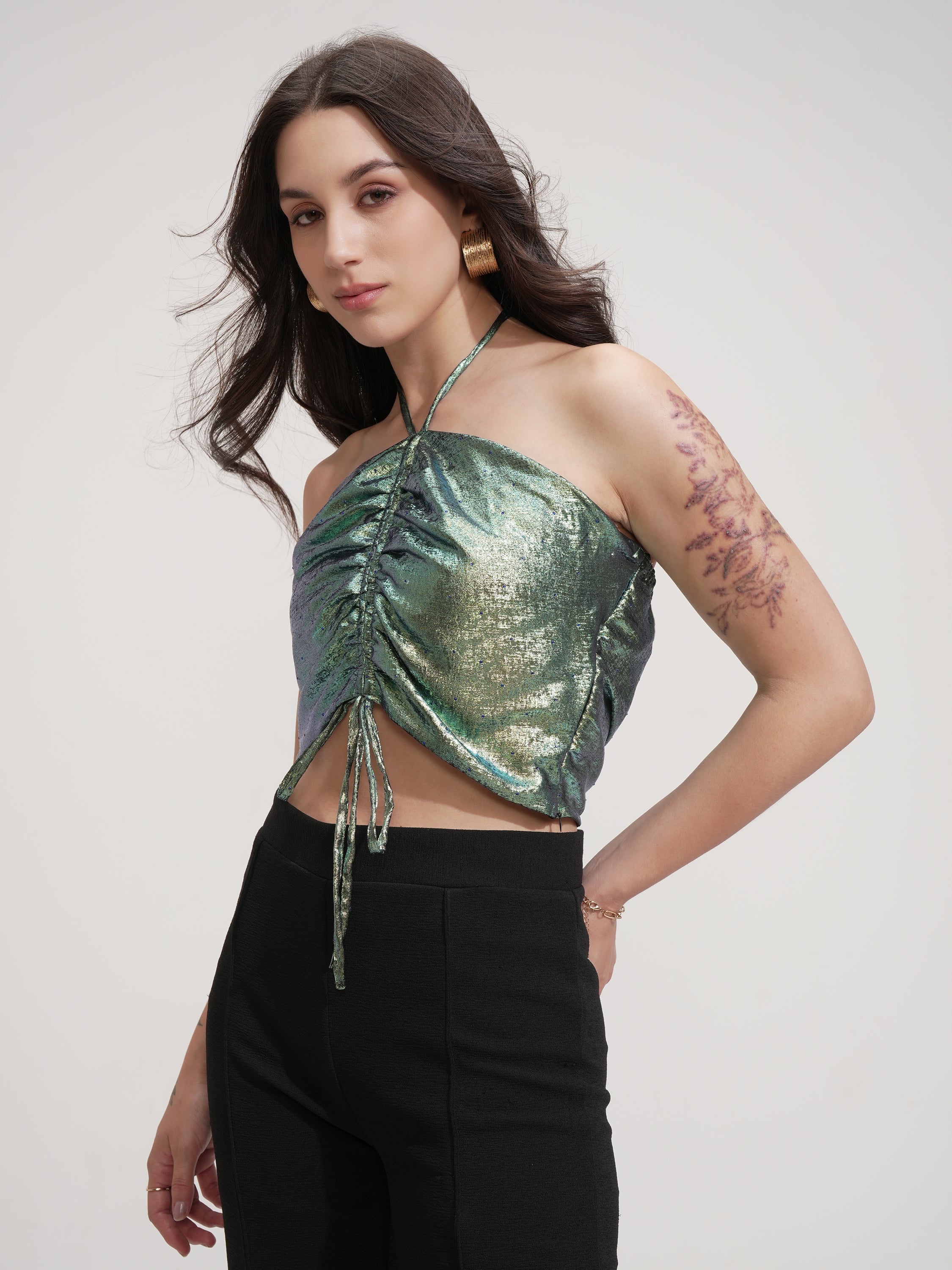 Tokyo Talkies Women Turquoise Solid Tube Top - Turquoise - Image 4