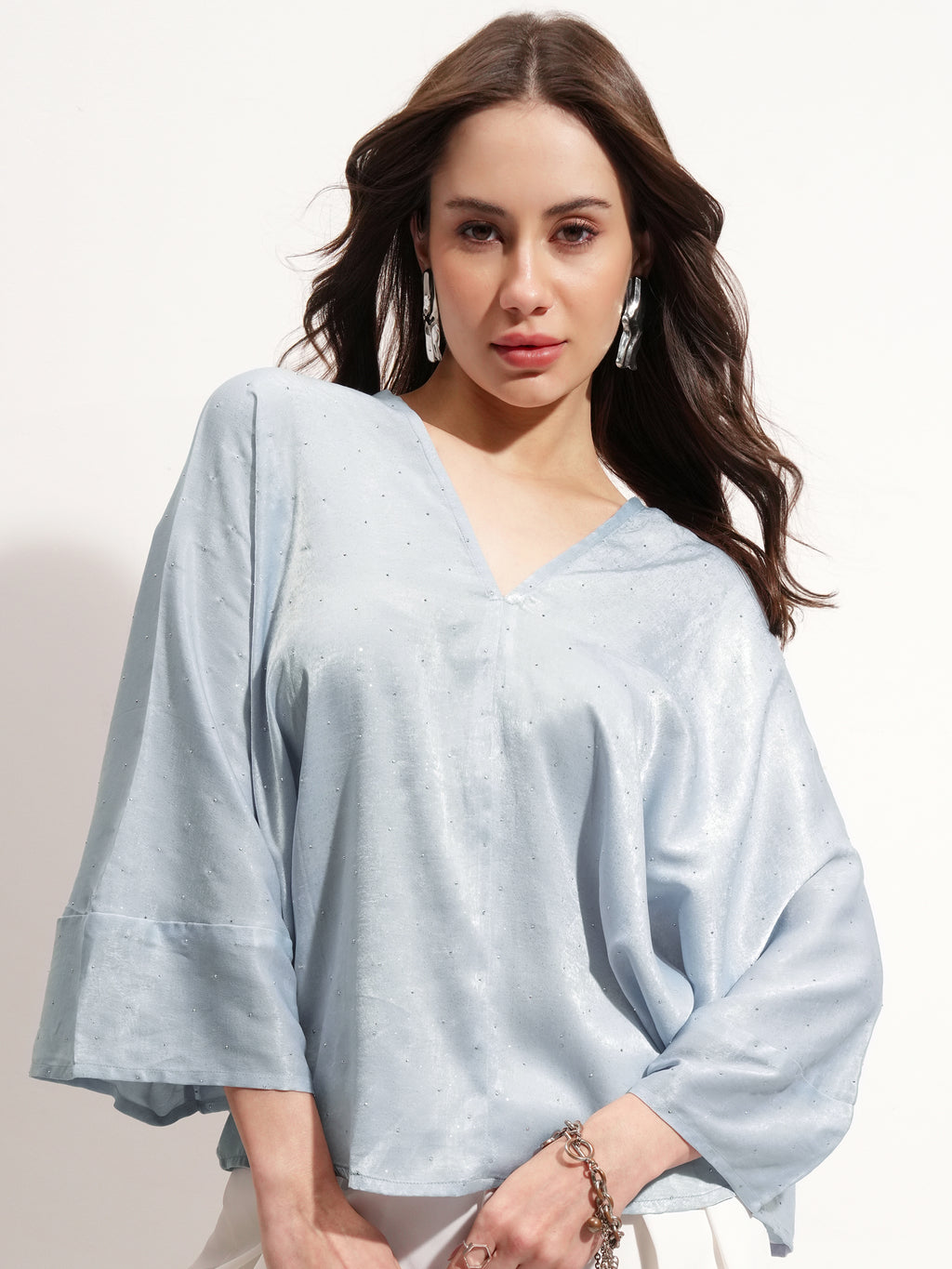 Tokyo Talkies Women Blue Embellished Regular Top - Blue - Image 1