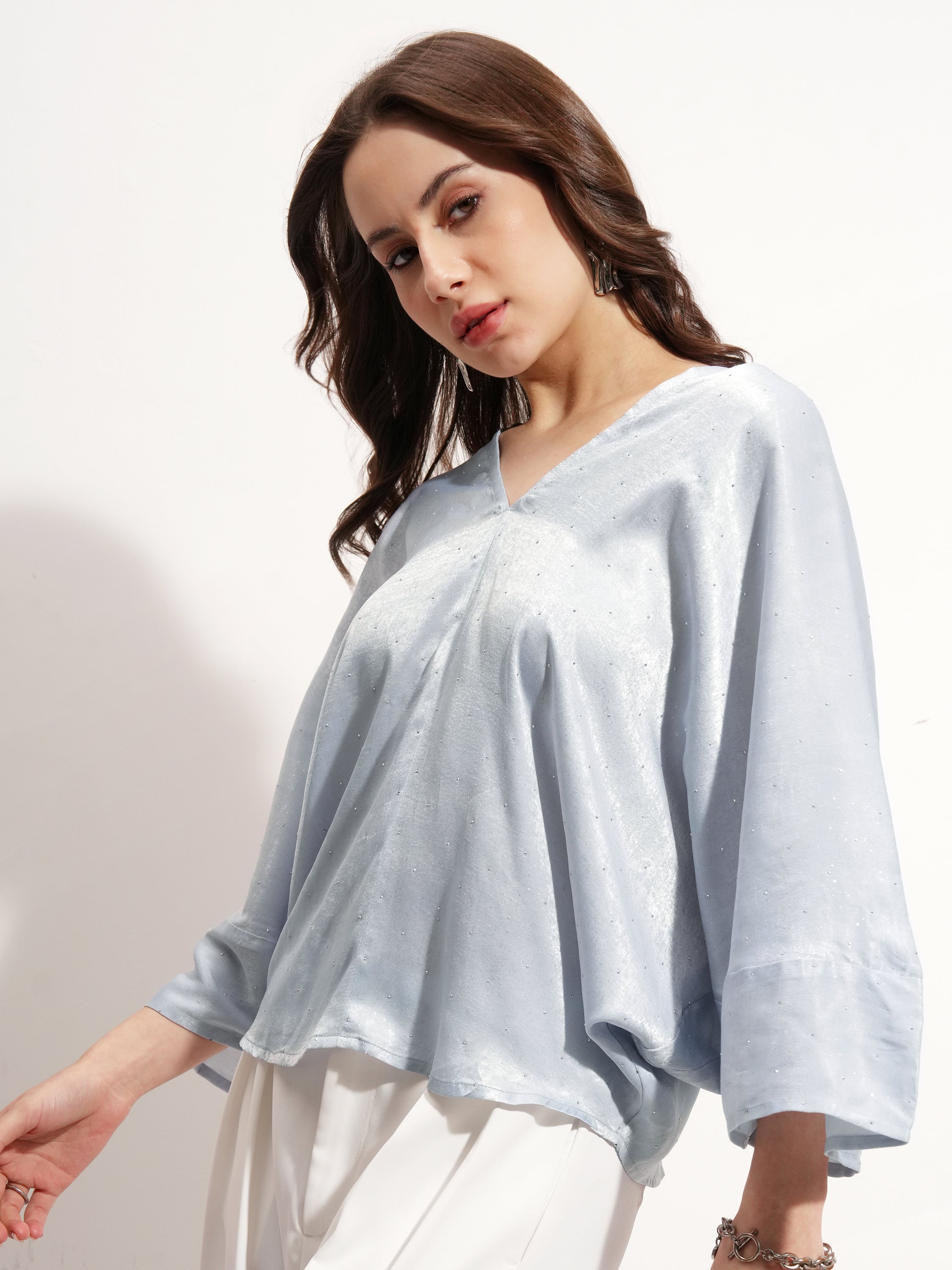 Tokyo Talkies Women Blue Embellished Regular Top - Blue - Image 4