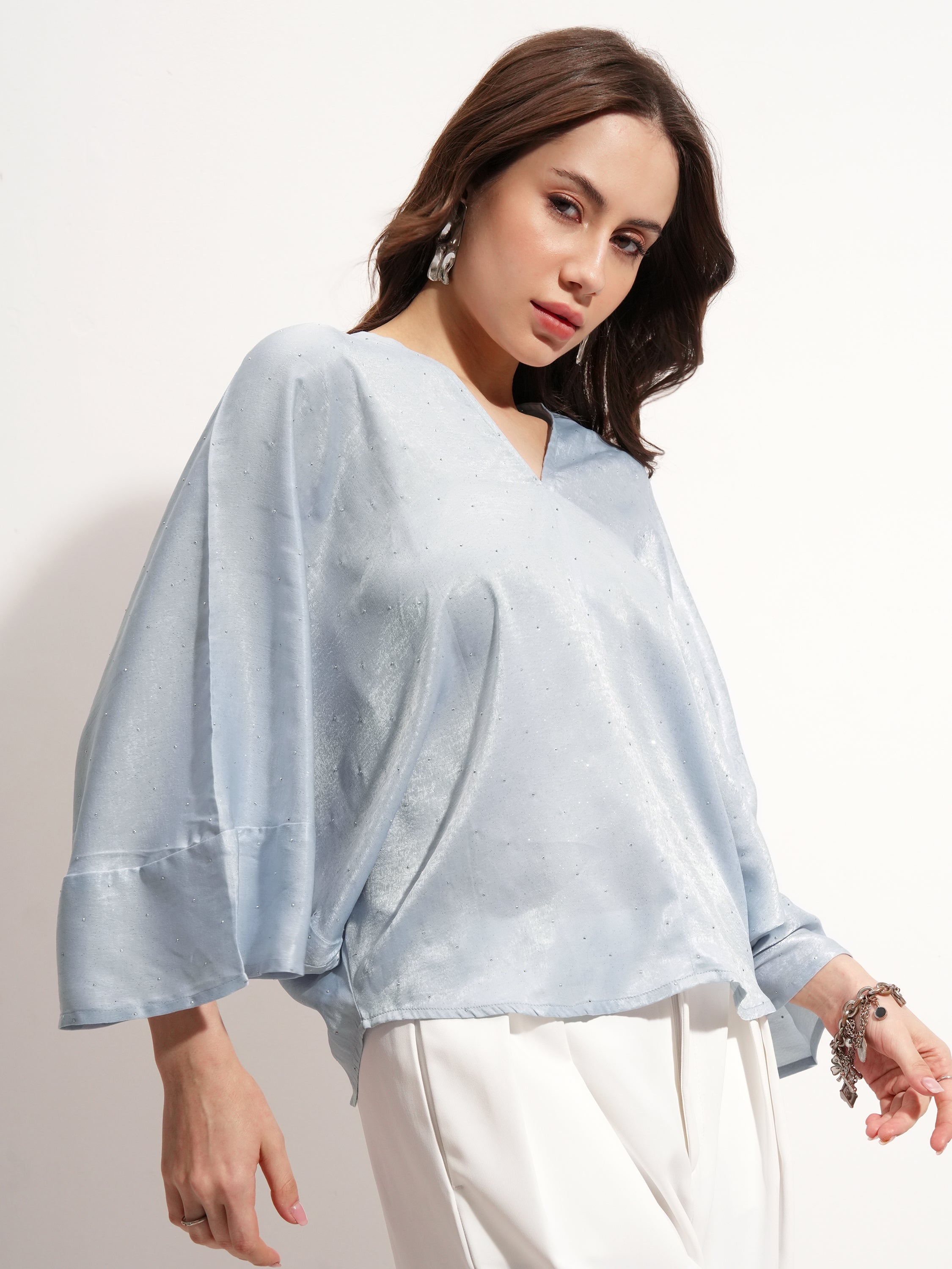 Tokyo Talkies Women Blue Embellished Regular Top - Blue - Image 6